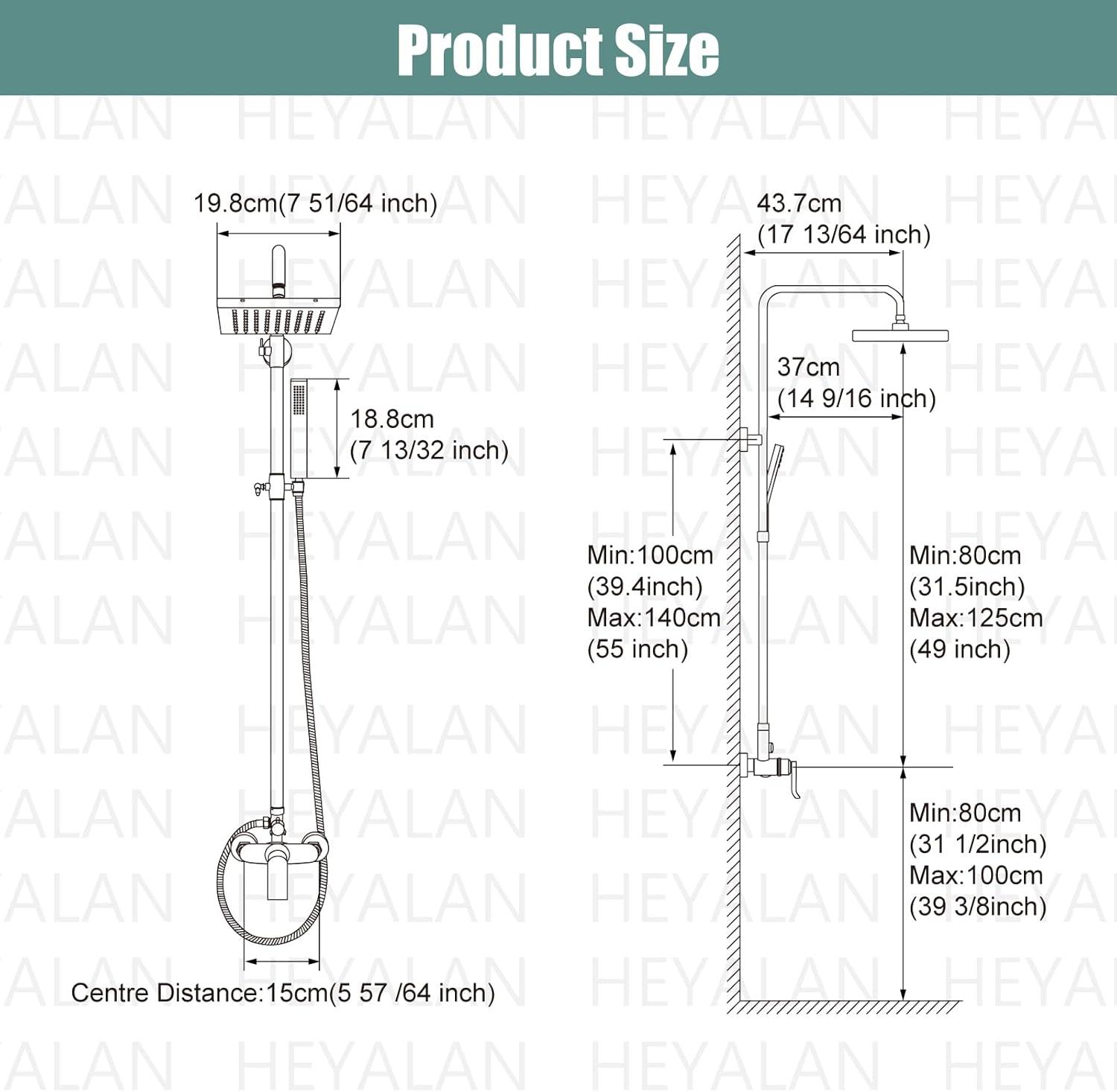 Matte Black Adjustable Brass Rain Shower System with Handheld