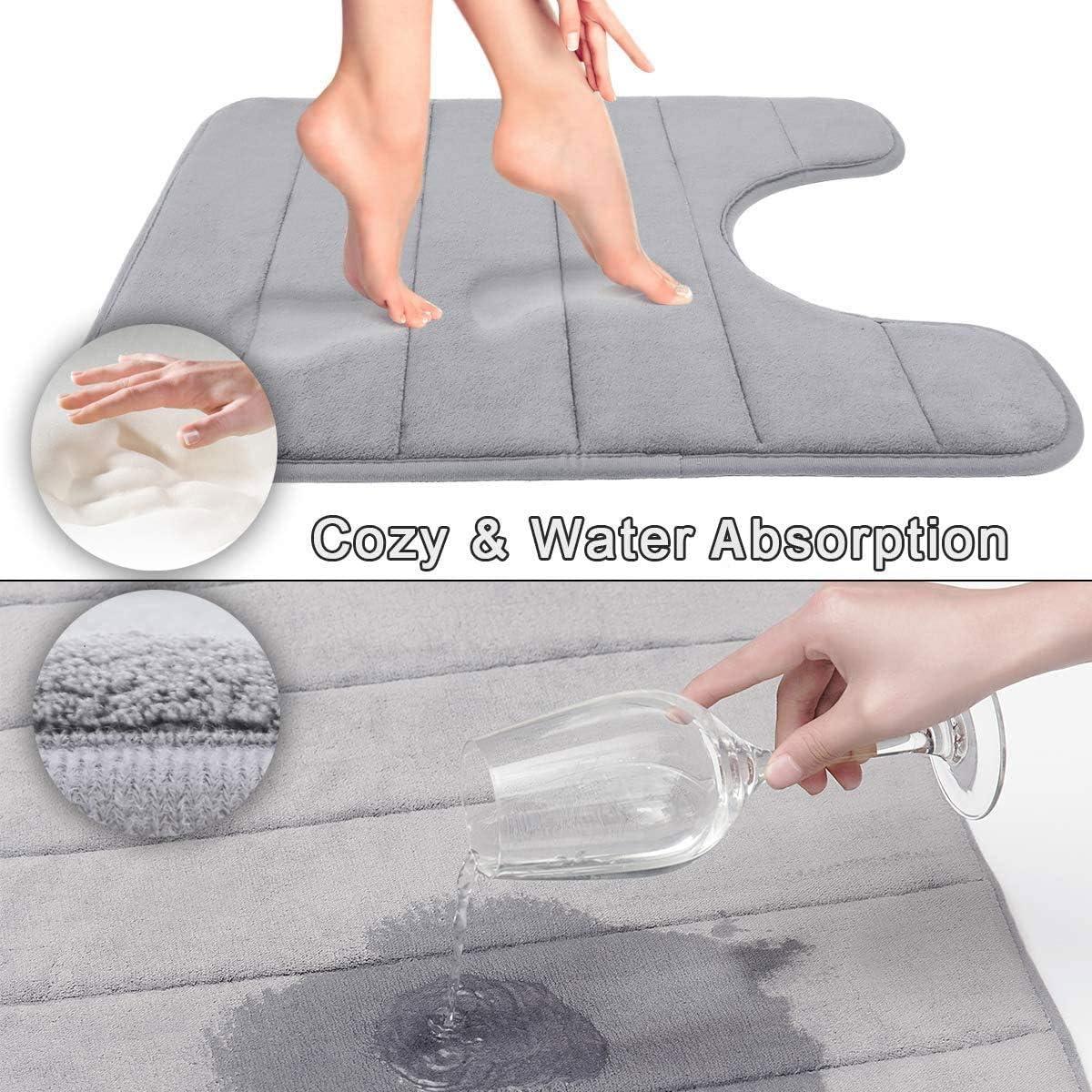 Yimobra Memory Foam Toilet Bath Mat U-Shaped, Commode Contour Rug, Soft and Comfortable, Super Water Absorption, Non-Slip, Thick, Machine Wash and Easier to Dry for Bathroom, 24 X 20 Inches,