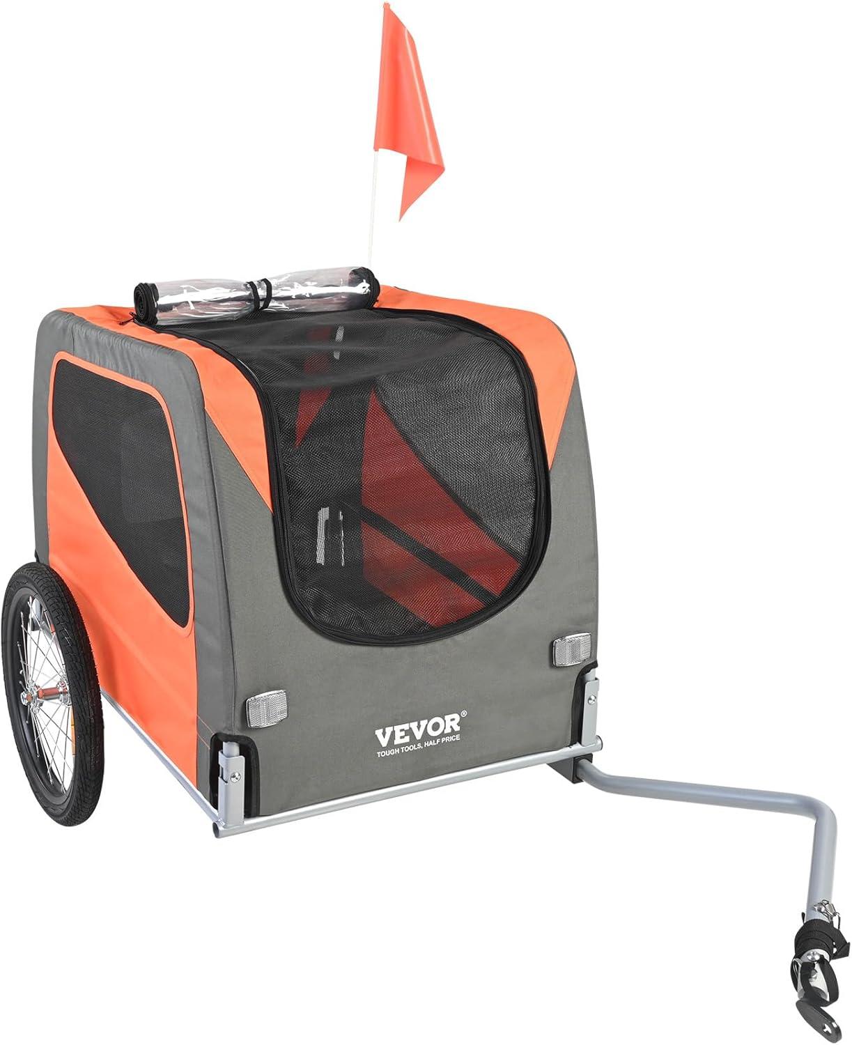 Orange and Gray Folding Dog Bike Trailer with Mesh Windows