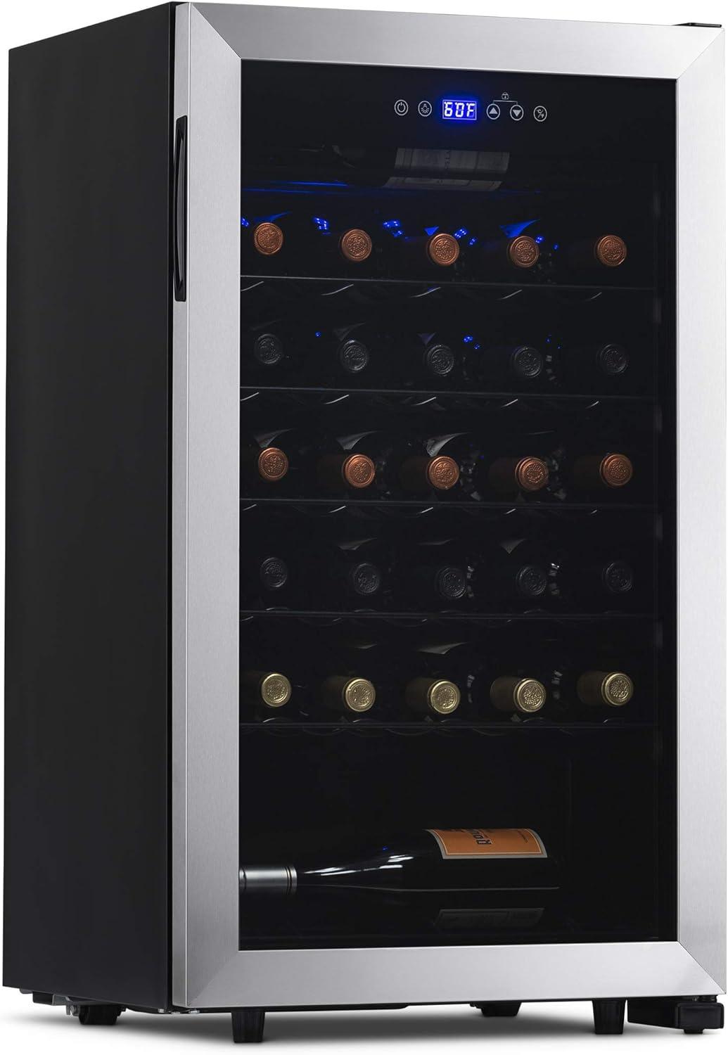 Newair Freestanding 33 Bottle Compressor Wine Fridge in Stainless Steel, Adjustable Racks