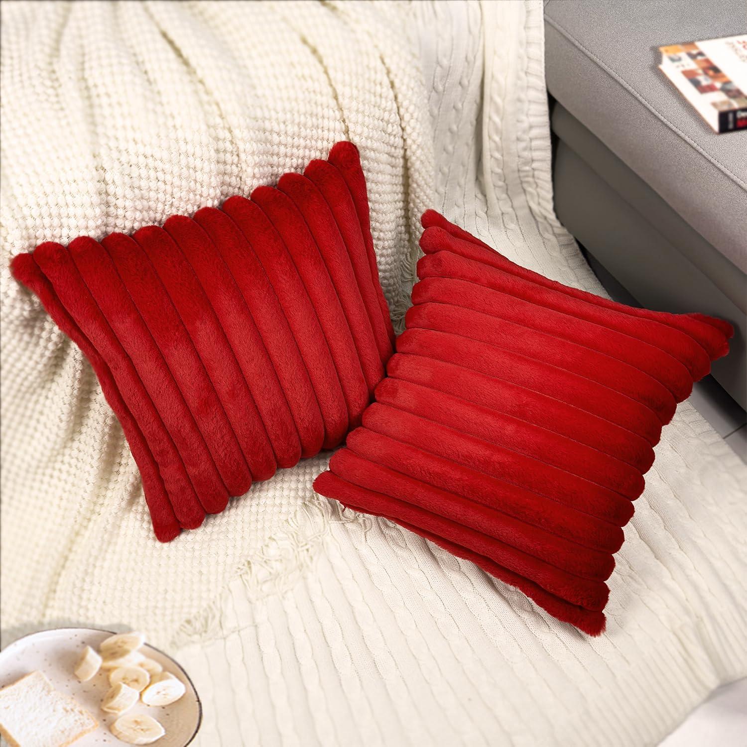 Burgundy Faux Fur 20x20 Decorative Pillow Covers Set of 2