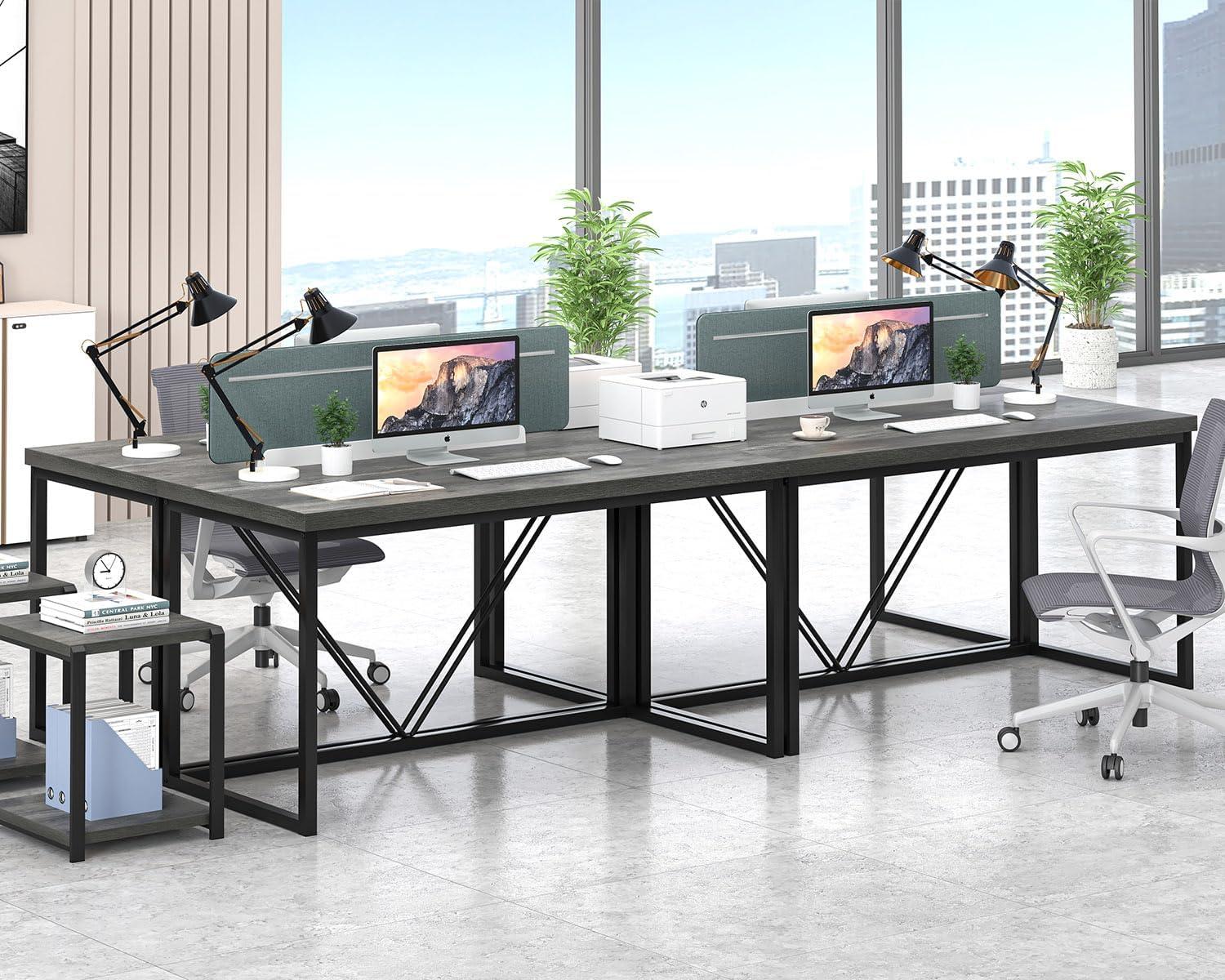 Gray 55-Inch Wood and Metal Computer Desk with Drawer