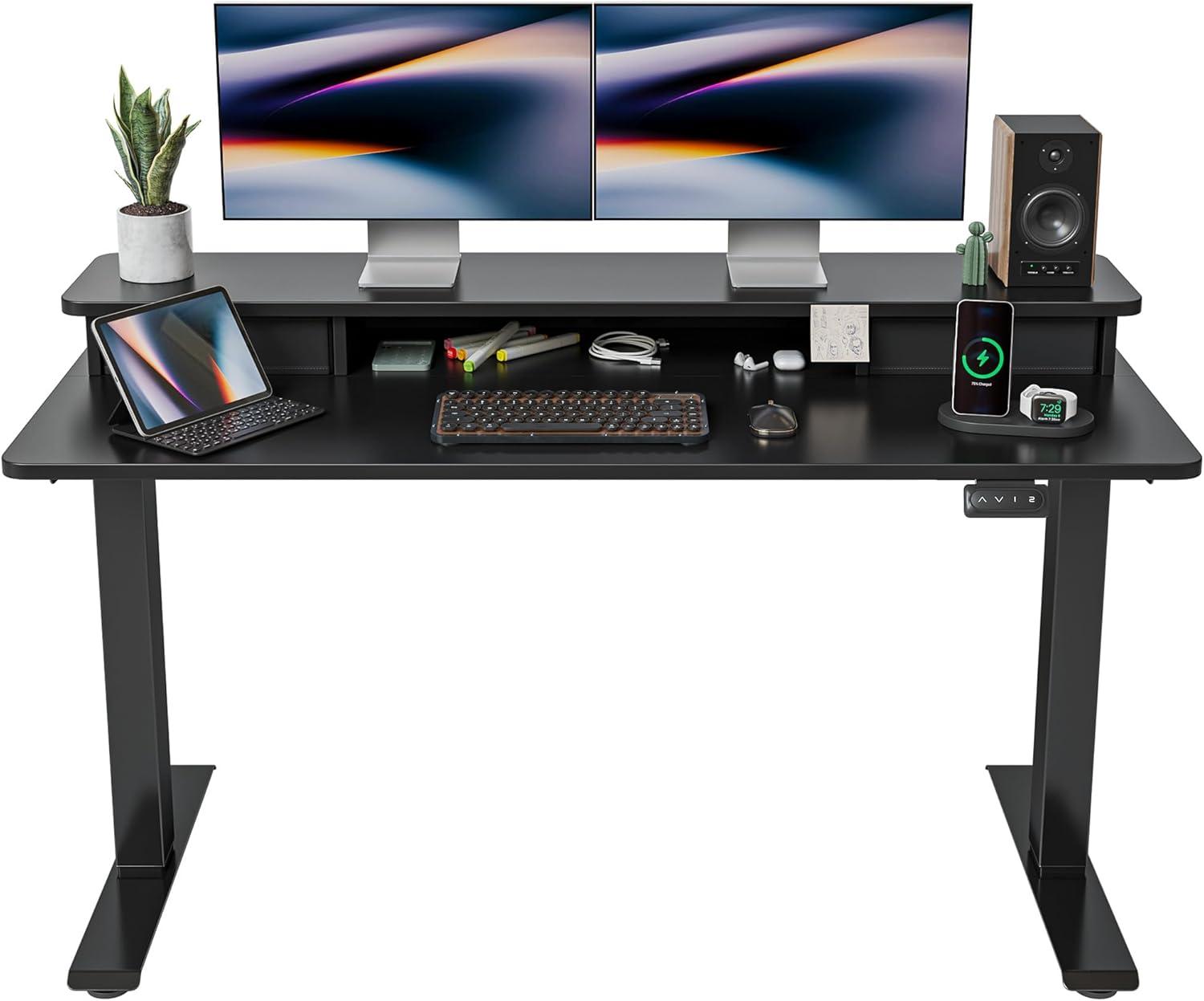 edx Electric Standing Desk, Height Adjustable Desk, 55 x 24 Inches Ergonomic Stand up Desk with Memory Preset and T-Shaped Metal Bracket for Home Office