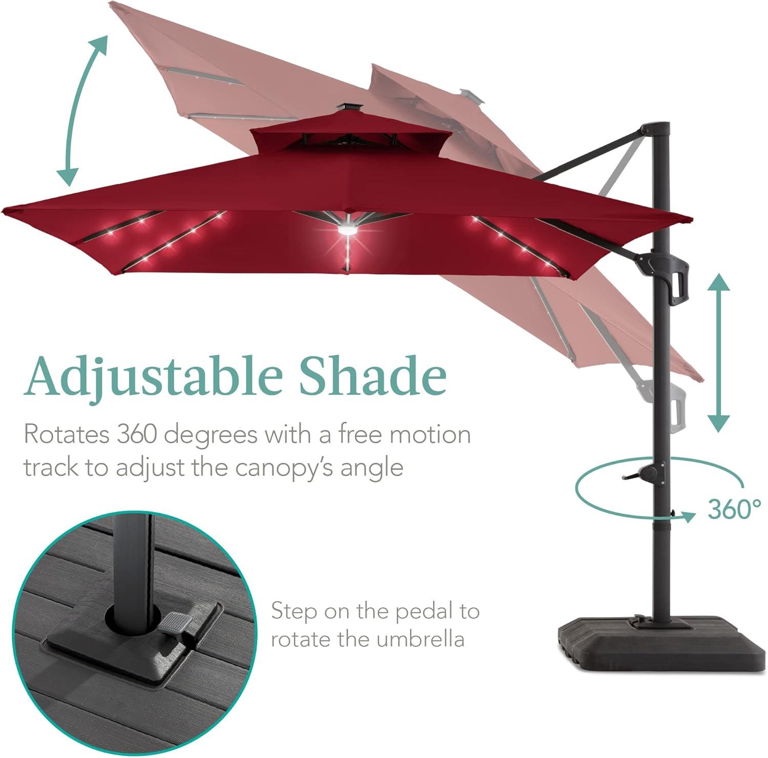 Best Choice Products 10x10ft 2-Tier Square Outdoor Solar LED Cantilever Patio Umbrella w/ Base Included