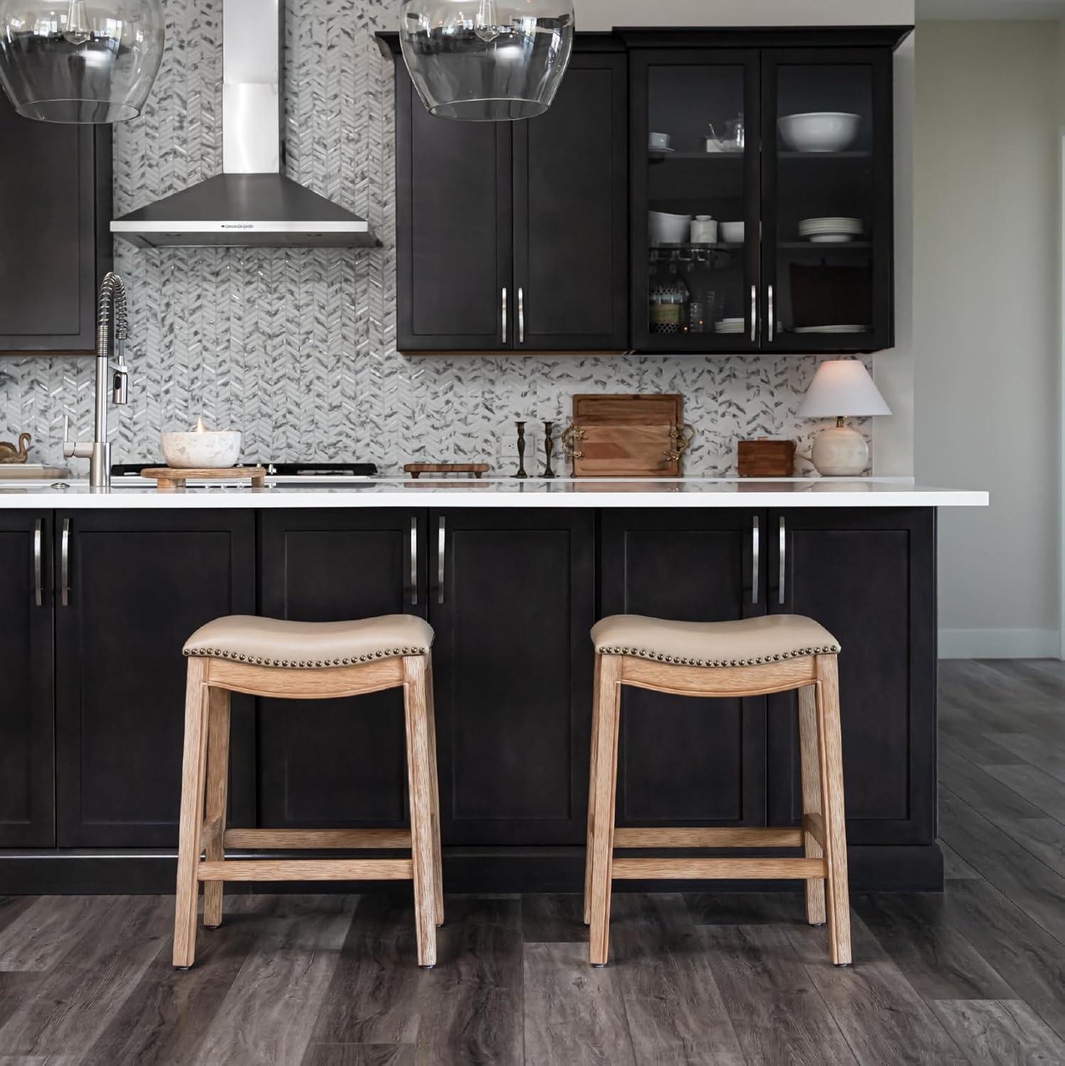 Maven Lane Adrien Saddle Barstool with Vegan Leather Upholstery