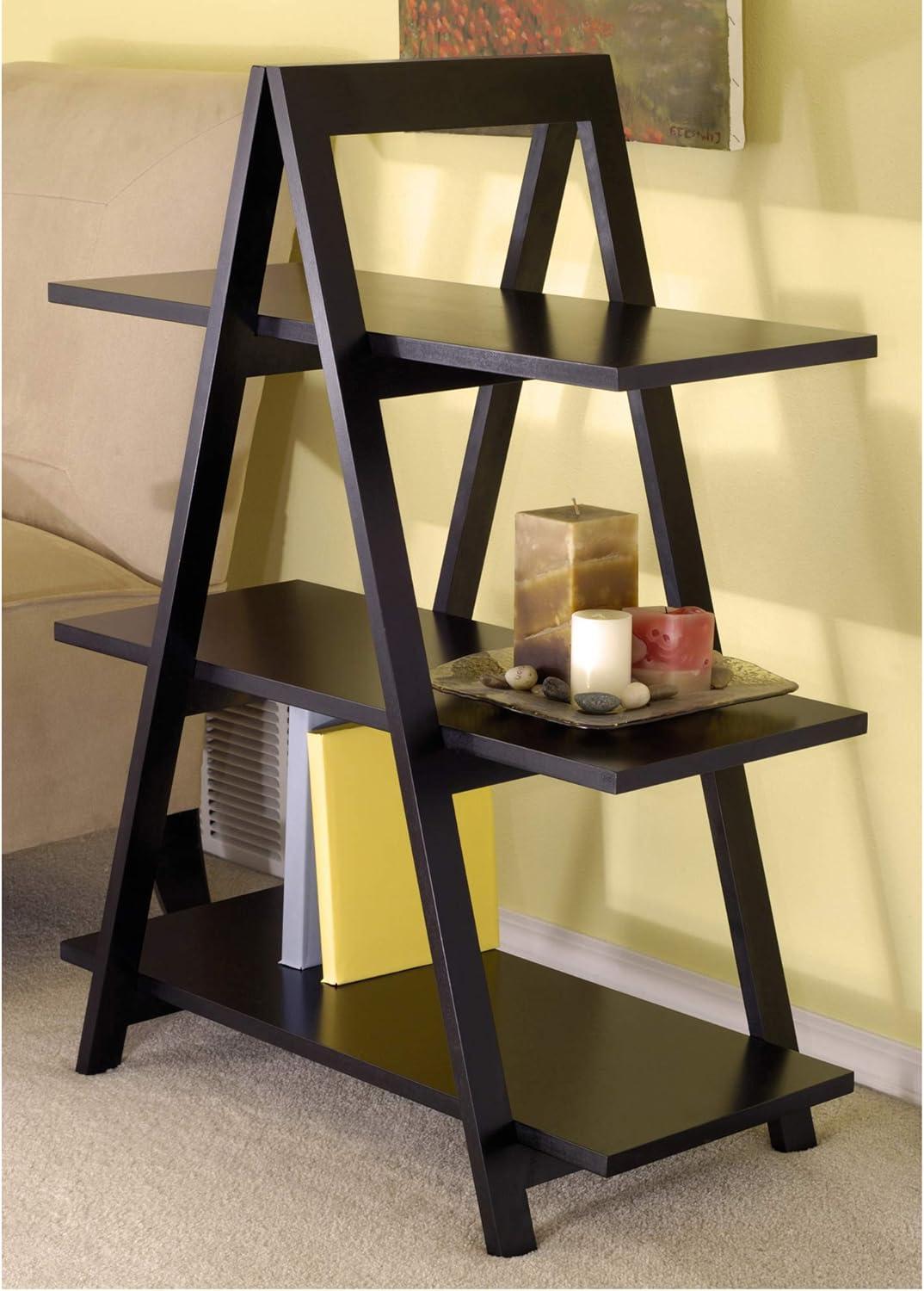 Black Wood 3-Tier A-Frame Ladder Shelf