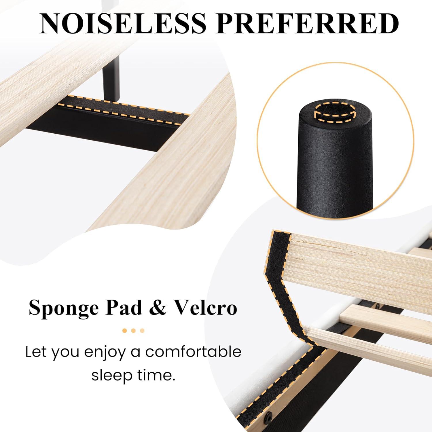 SHA CERLIN King Upholstered Platform Bed Frame with Vertical Channel Tufted Velvet Fabric Adjustable Headboard, Wooden Slats Support, Mattress Foundation, Box Spring Optional, White