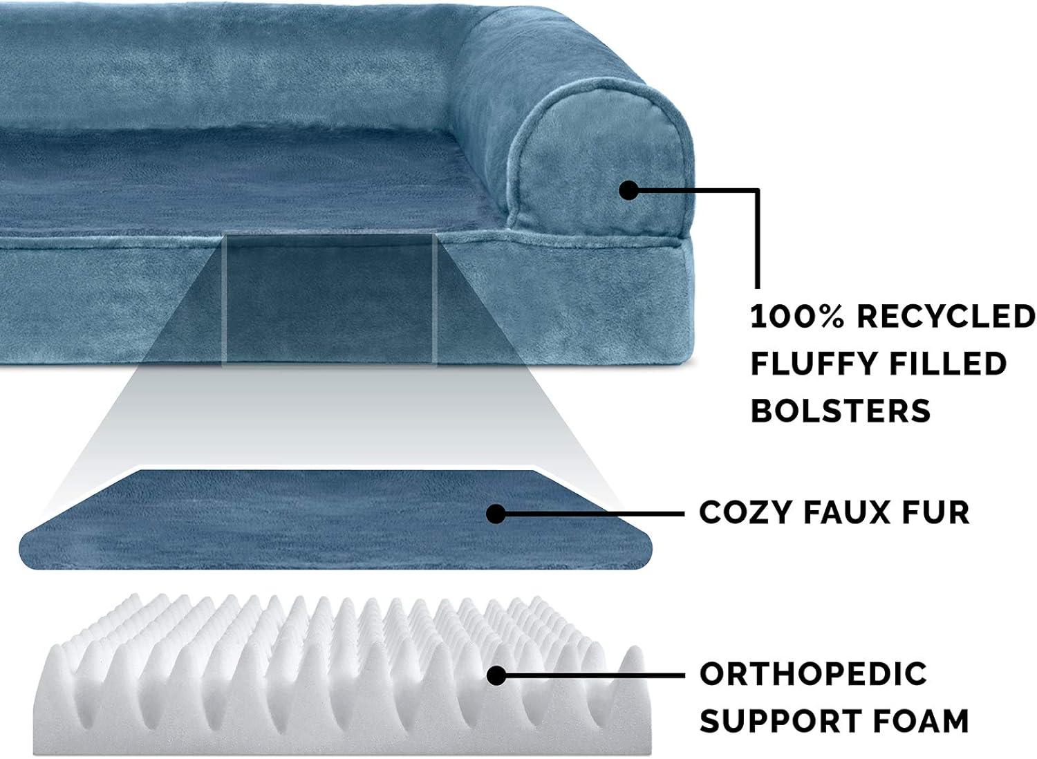 FurHaven Pet Products Faux Fur & Velvet Orthopedic Sofa Pet Bed for Dogs & Cats - Harbor Blue, Medium