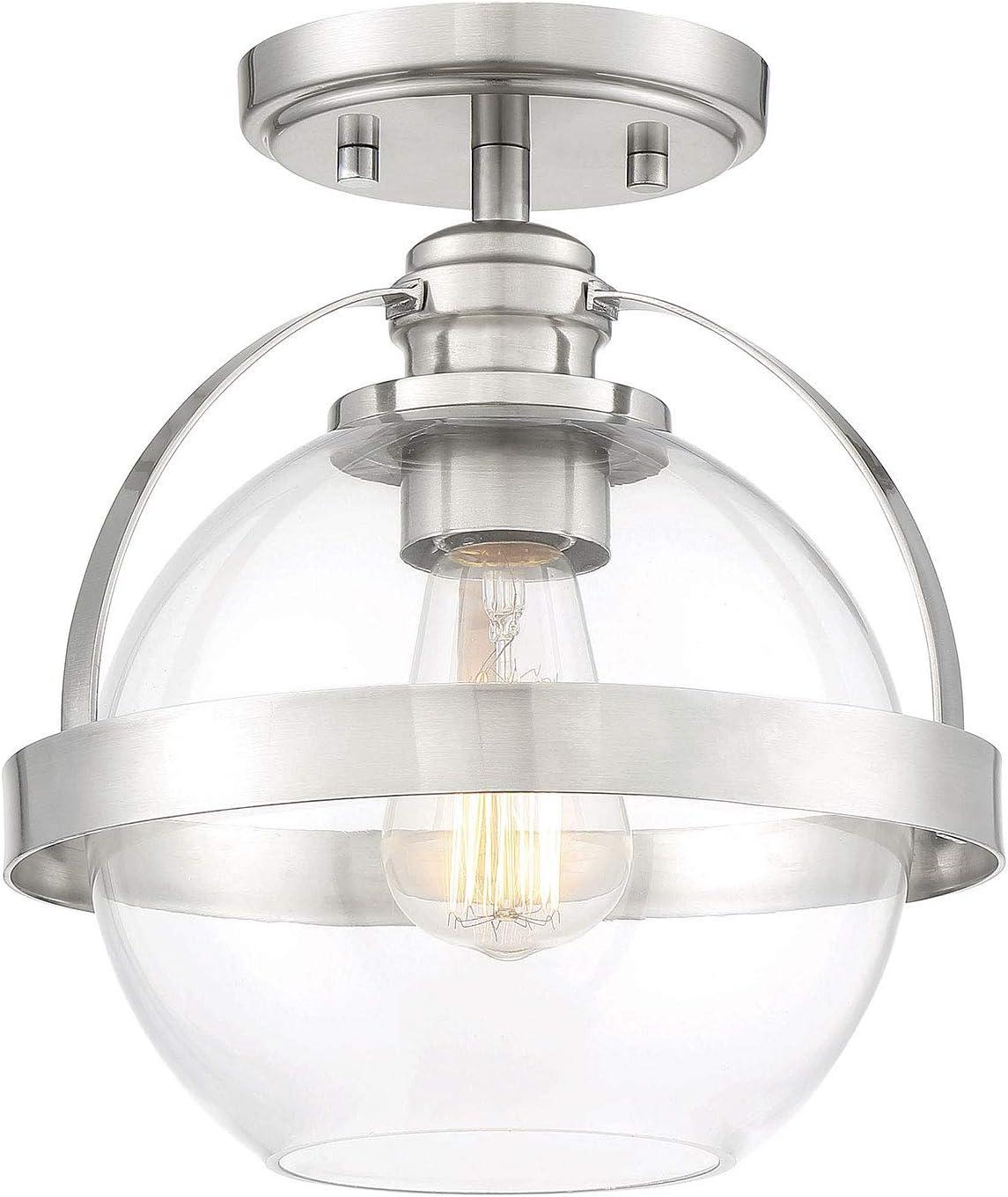 Modern Globe Satin Nickel Ceiling Light with Clear Glass