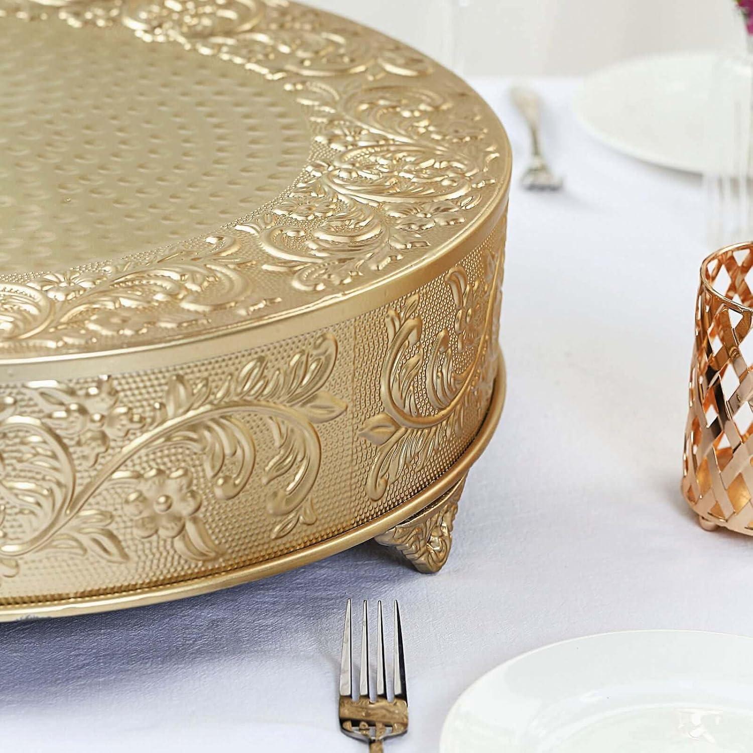Efavormart 18 inch Gold Round Embossed Metal Cake Plateau Stand Riser Wedding Birthday Party Dessert Cake Pedestal Display Plate