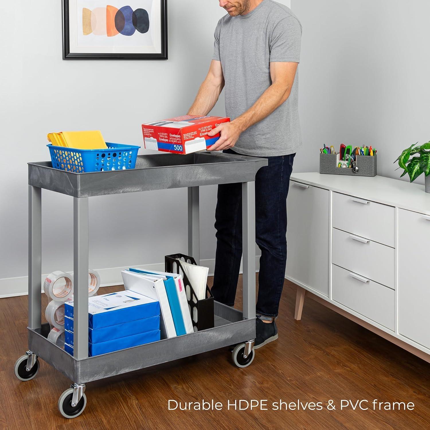 Gray Heavy Duty 2-Shelf Utility Cart with Swivel Casters