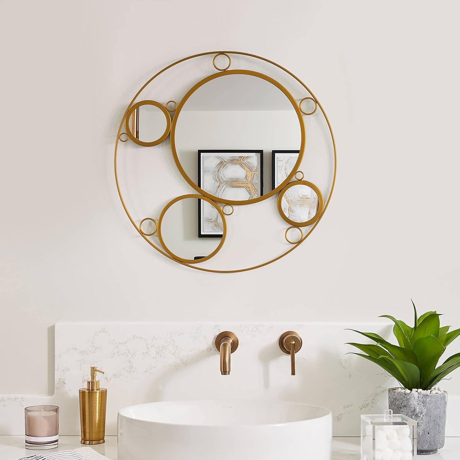 Gold Round Metal Frame Wall Mirror with Glass Balls