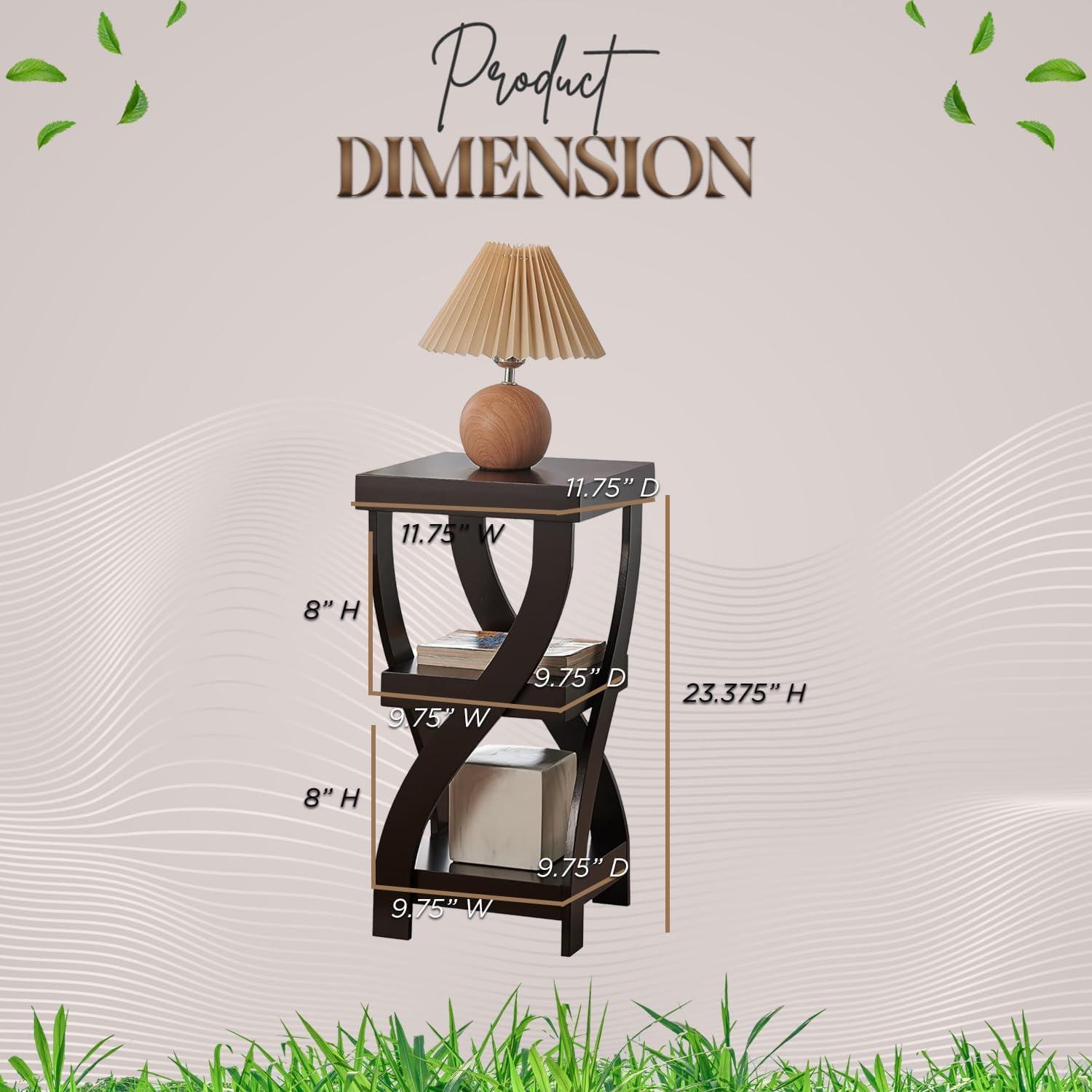 Kings Brand Furniture 3-Tier Wooden End Table with Shelves - Square Nightstand for Bedroom or Bookshelf - Espresso