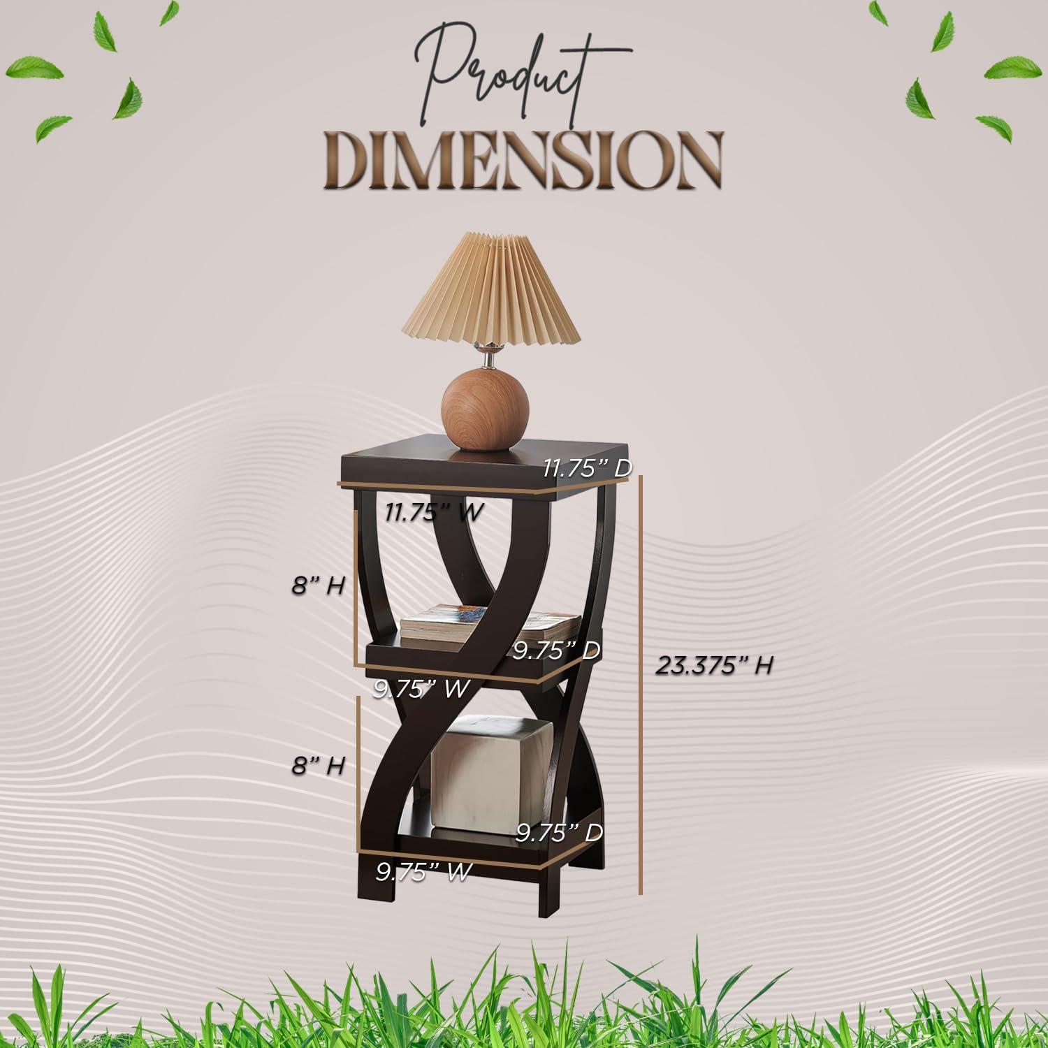 Kings Brand Furniture 3-Tier Wooden End Table with Shelves - Square Nightstand for Bedroom or Bookshelf - Espresso