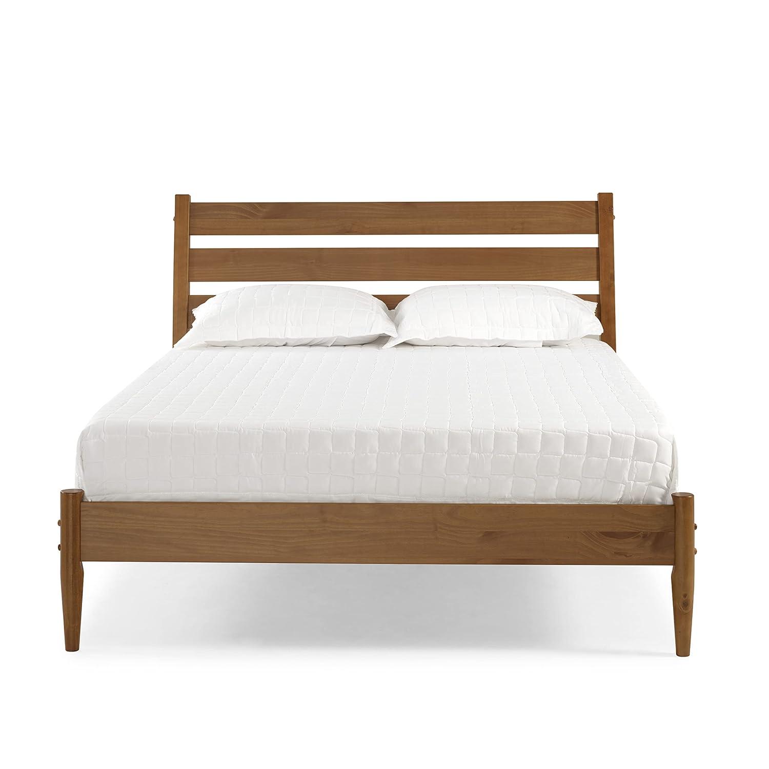 Camaflexi Mid Century Platform Bed Queen Size Solid Wood Bed Frame, Castanho 100% Solid Wood