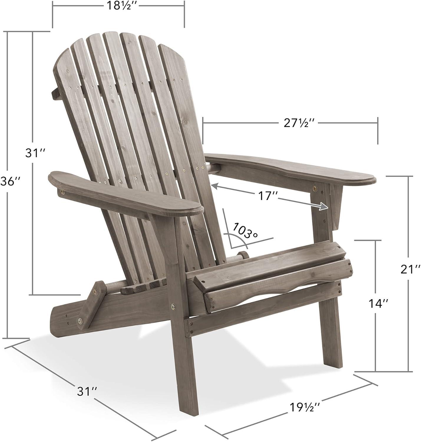 Casafield Folding Wooden Adirondack Chair, Pre-Assembled Backrest