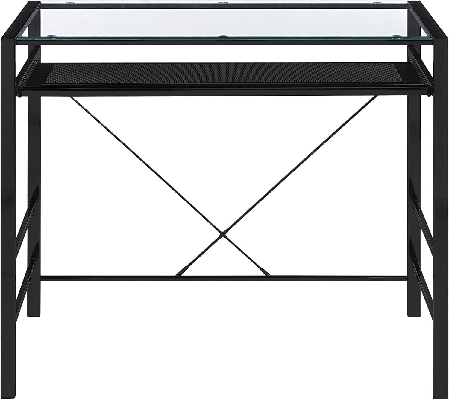 Zephyr Computer Desk with Clear Tempered Glass Top and Black Metal Frame