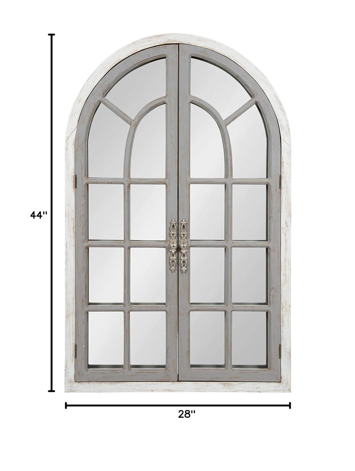28" x 44" Boldmere Wood Windowpane Arch Mirror White/Gray - Kate and Laurel