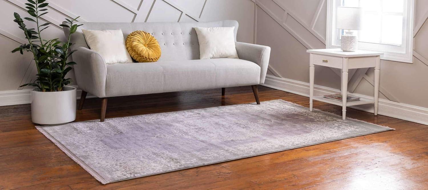 Purple and Gray Rectangular Abstract Easy Care Rug