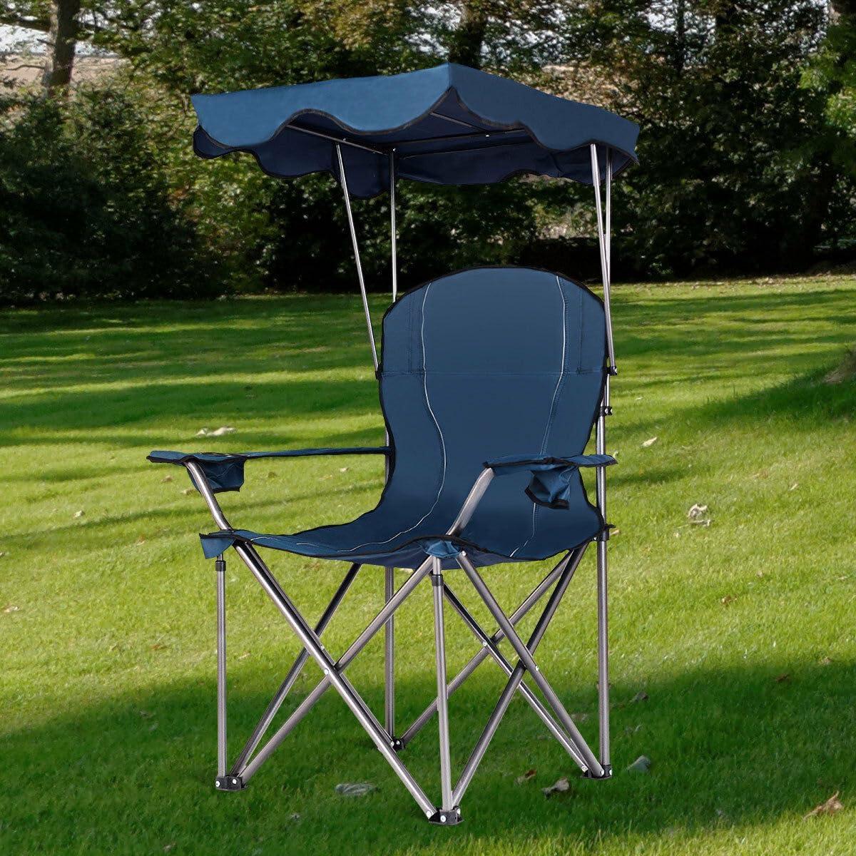 Topcobe Portable Folding Beach Canopy Chair with Cup Holders, Camping Chairs with Canopy, Blue