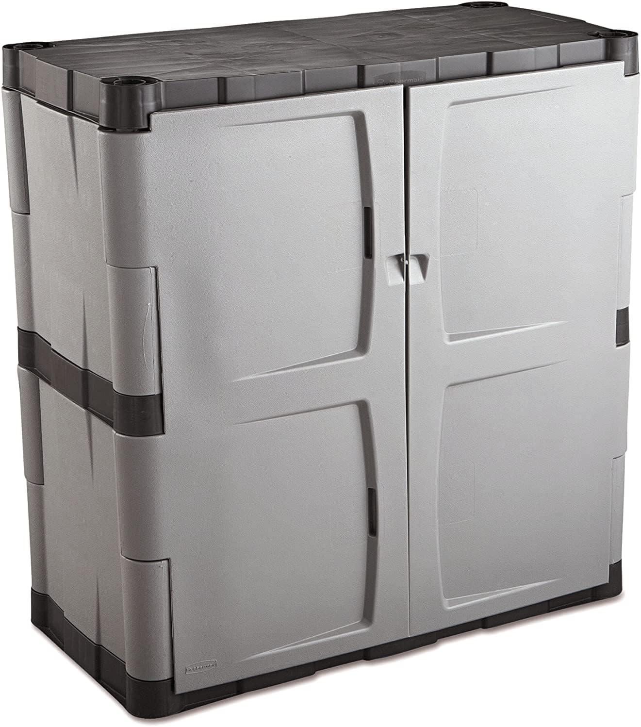 Rubbermaid Double-Door 2-Shelf Cabinet, Black and Gray