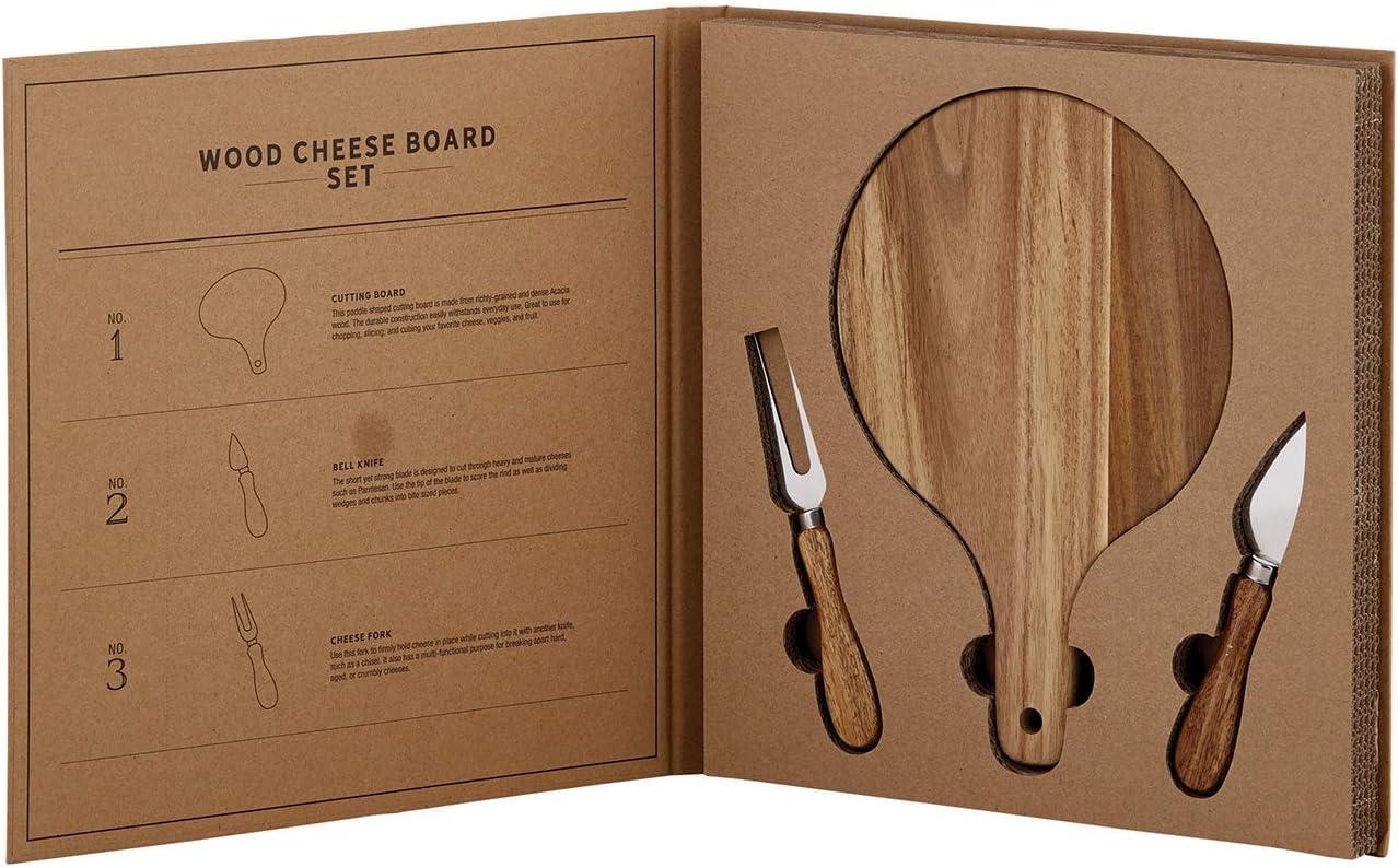 Santa Barbara Design Studio Gift Set Kitchen Essentials TableSugar Kraft Cardboard Book Gift Box, 3-Pieces, Wood Cheese Board Kit