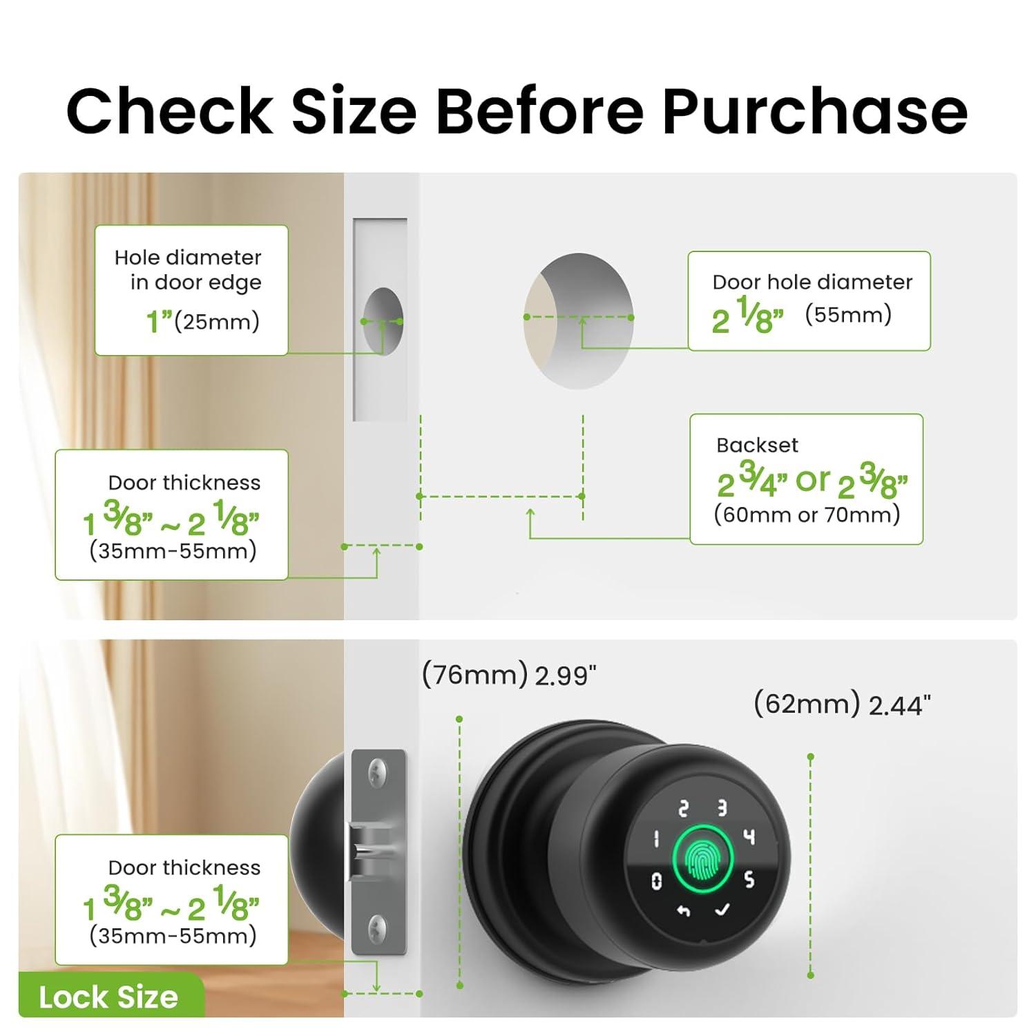 GHome 4 in 1 Smart Fingerprint Door Knob with Keypad Door Lock, Biometric Smart Door Knobs & App Control, Keyless Entry Door Lock Great for Home, Bedroom, Apartment Offices, Garages