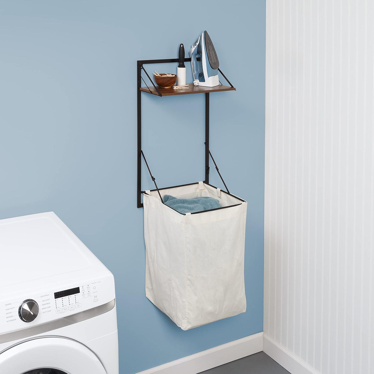 Honey-Can-Do Laundry Shelf + Hamper Combo with Wood Walnut