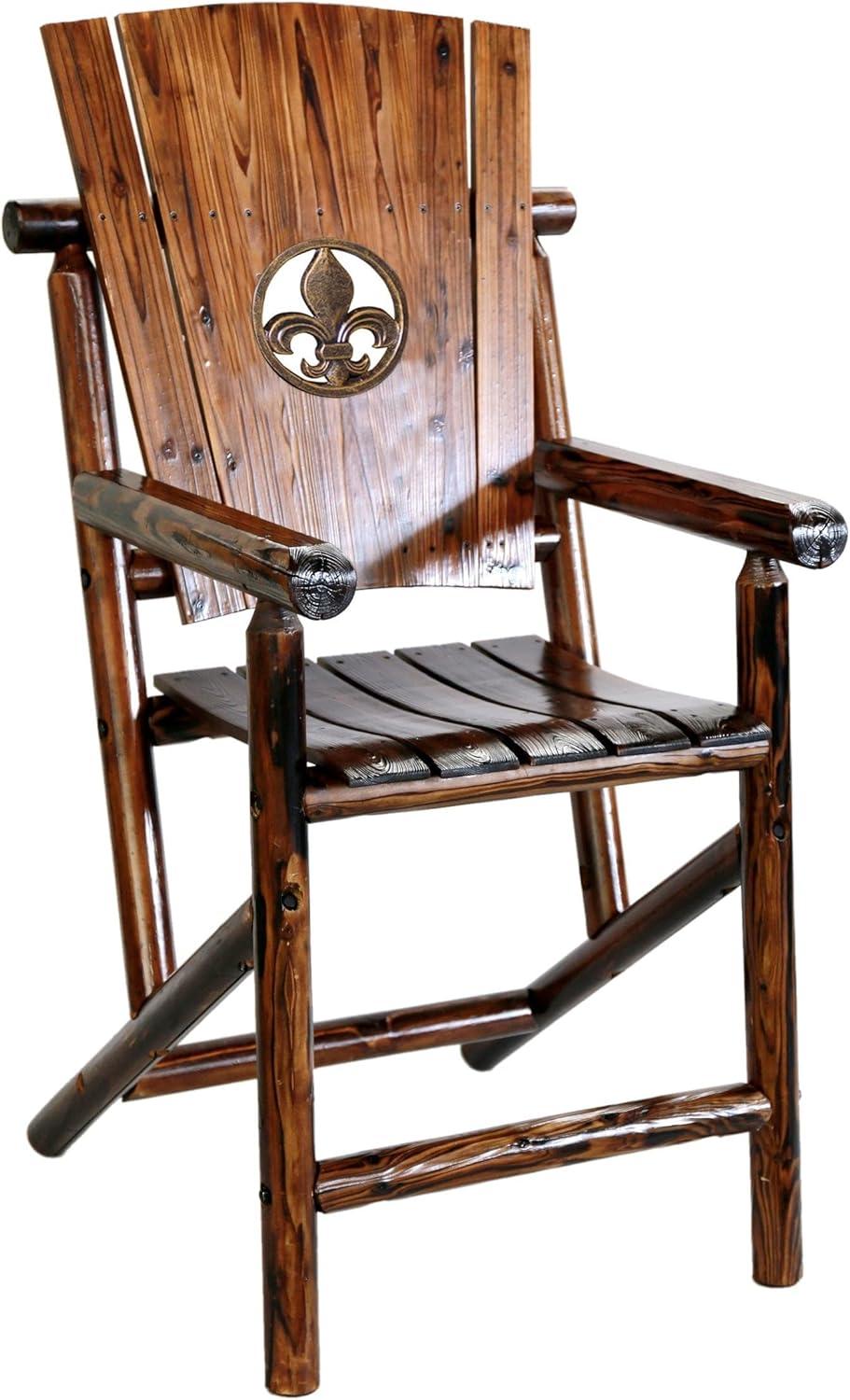 Char-Log Rustic Brown Bar Height Armchair with Fleur-De-Lis Medallion