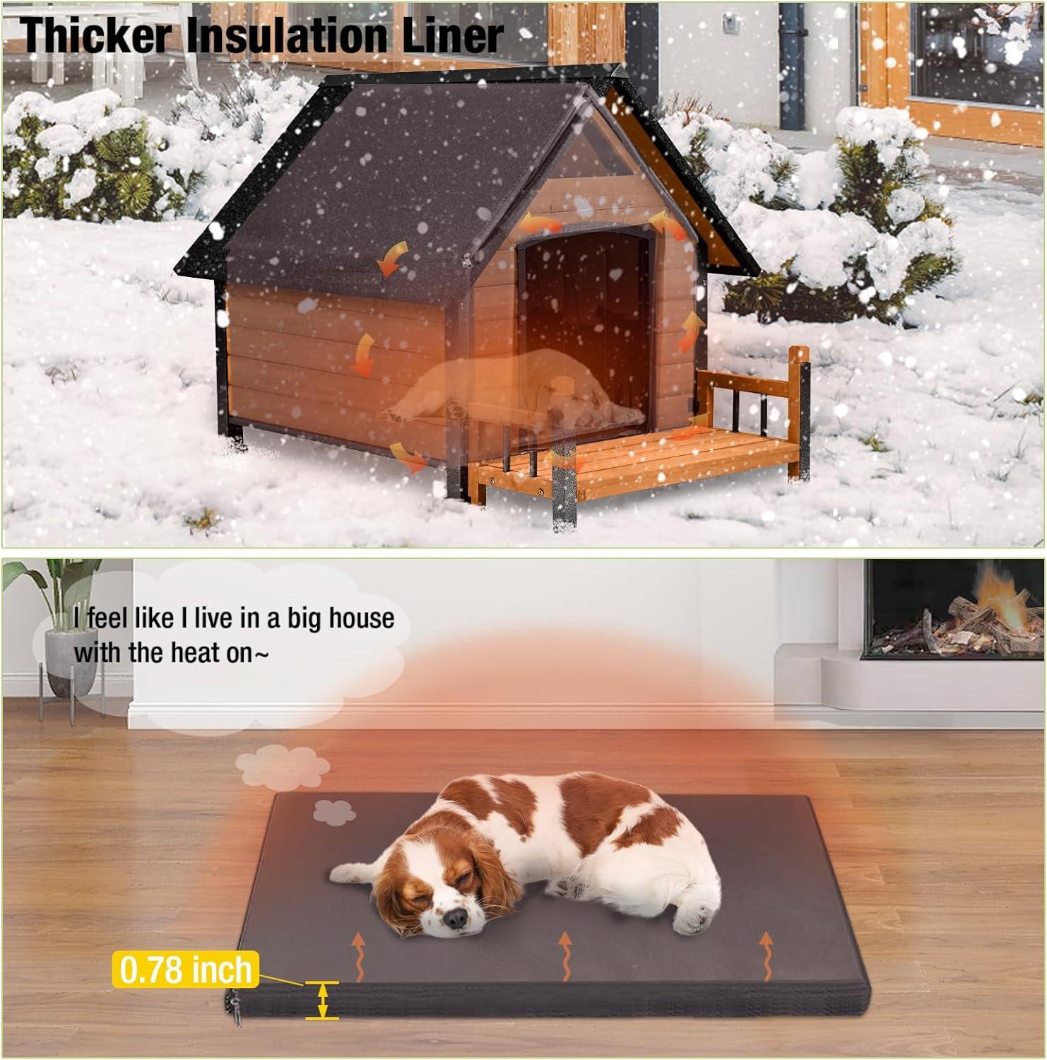 Large Brown Insulated Wooden Dog House with Elevated Floor