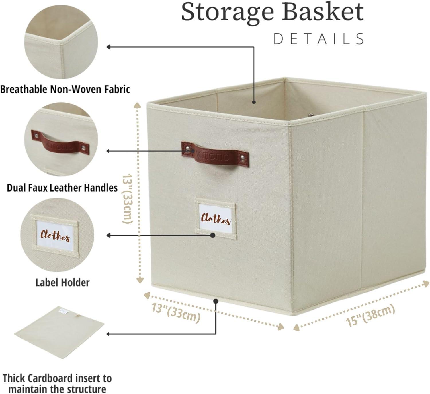 DECOMOMO Large Cube Storage Bin, Fabric Storage Bin, Organizing Cubes (Beige, Set of 4)