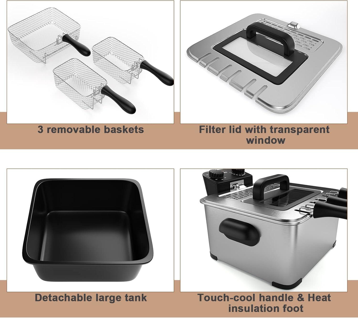 Costway Electric Deep Fryer 5.3 QT/21-Cup Stainless Steel 1700W with Triple Basket