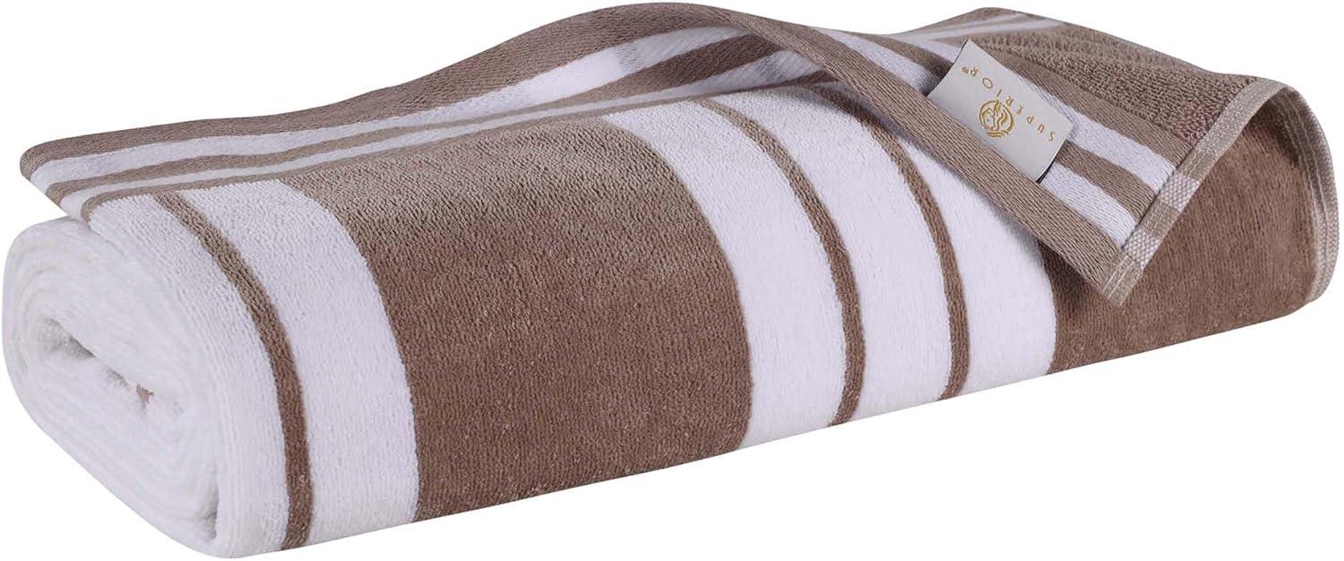 Superior Cotton Striped Oversized Beach Towel, 34" x 64", Taupe
