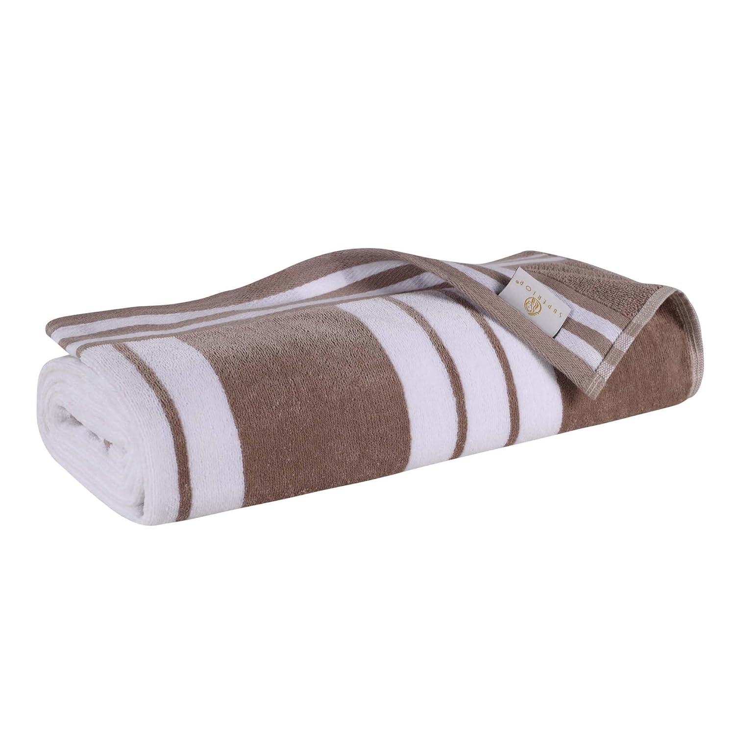 Superior Cotton Striped Oversized Beach Towel, 34" x 64", Taupe