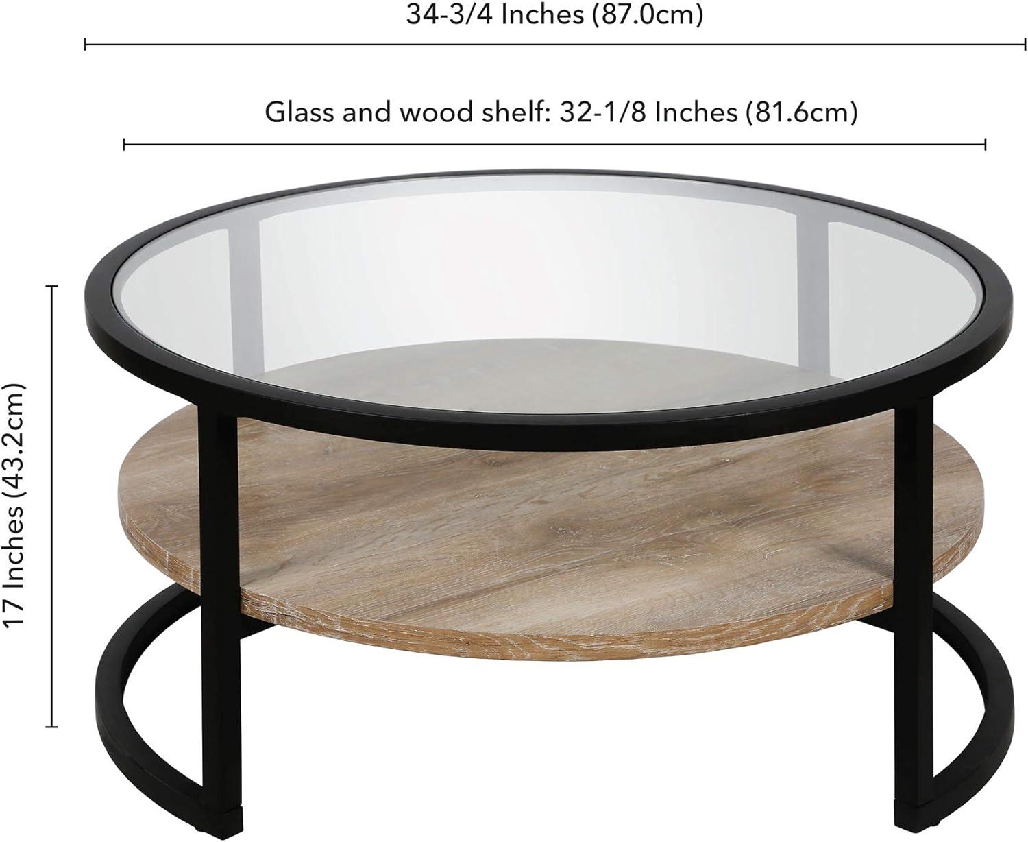 Elegance 34'' Round Limed Oak Coffee Table with Glass Top