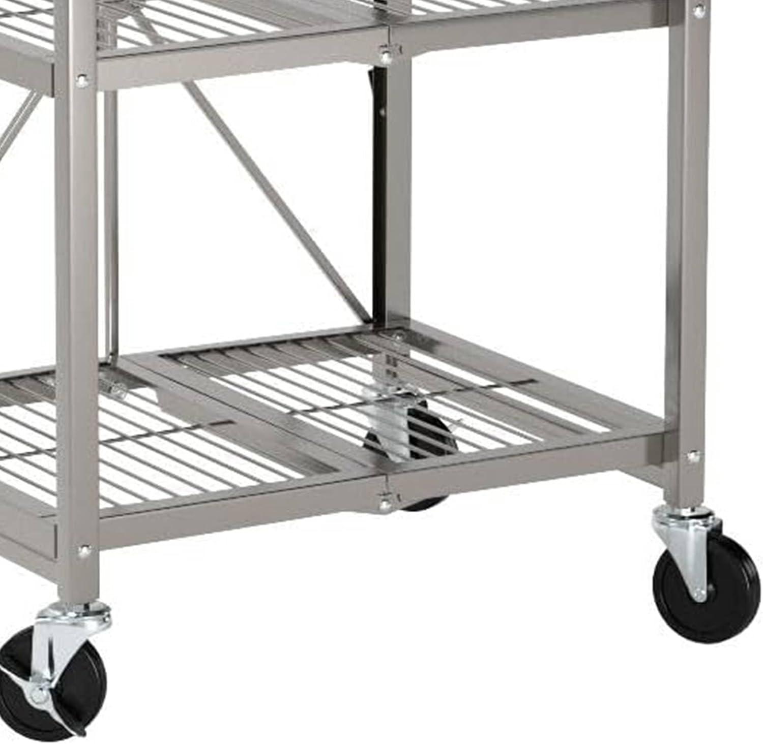 Origami RBT Fully Stainless Steel Foldable Kitchen Cart with 4 Professional Grade Caster Wheels Holds Up To 100 Pounds, Silver