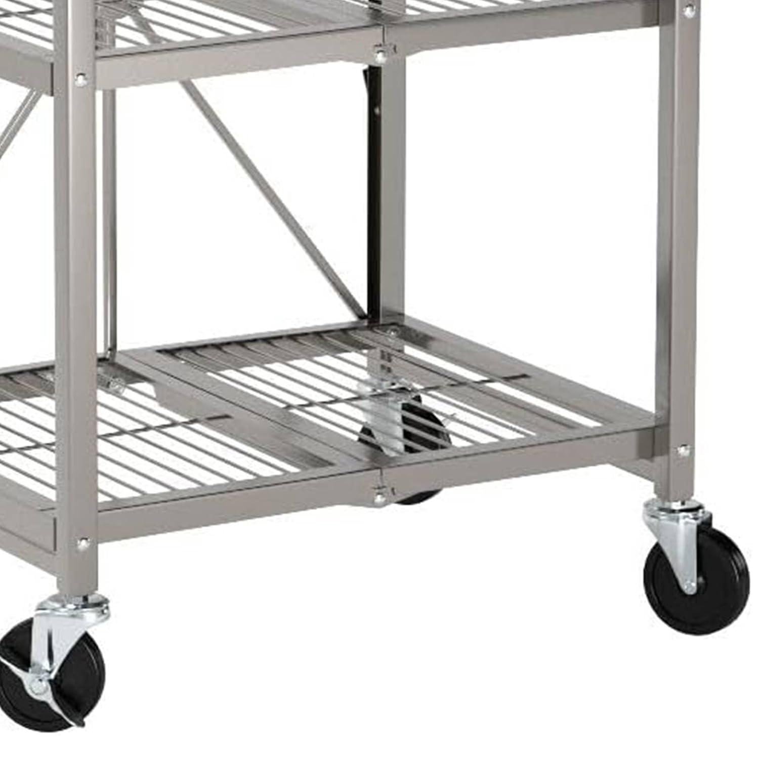 Origami RBT Fully Stainless Steel Foldable Kitchen Cart with 4 Professional Grade Caster Wheels Holds Up To 100 Pounds, Silver