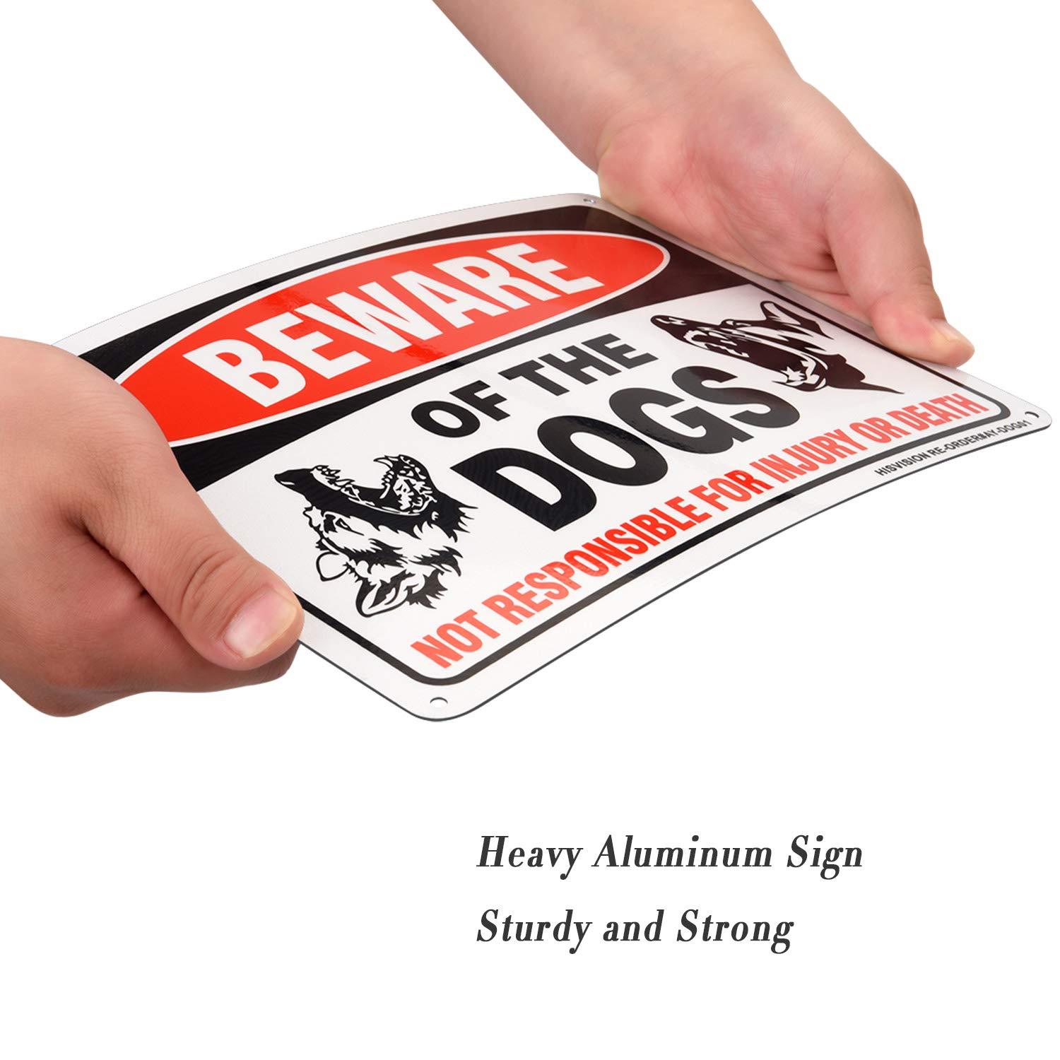 Beware of Dog Sign, 2 Pack 10"x 7" Rust Free .40 Aluminum, UV Printed- Professional Graphics- Easy to Mount- Indoor Or Outdoor Use- Beware of Dog Warning Signs for Home and Business
