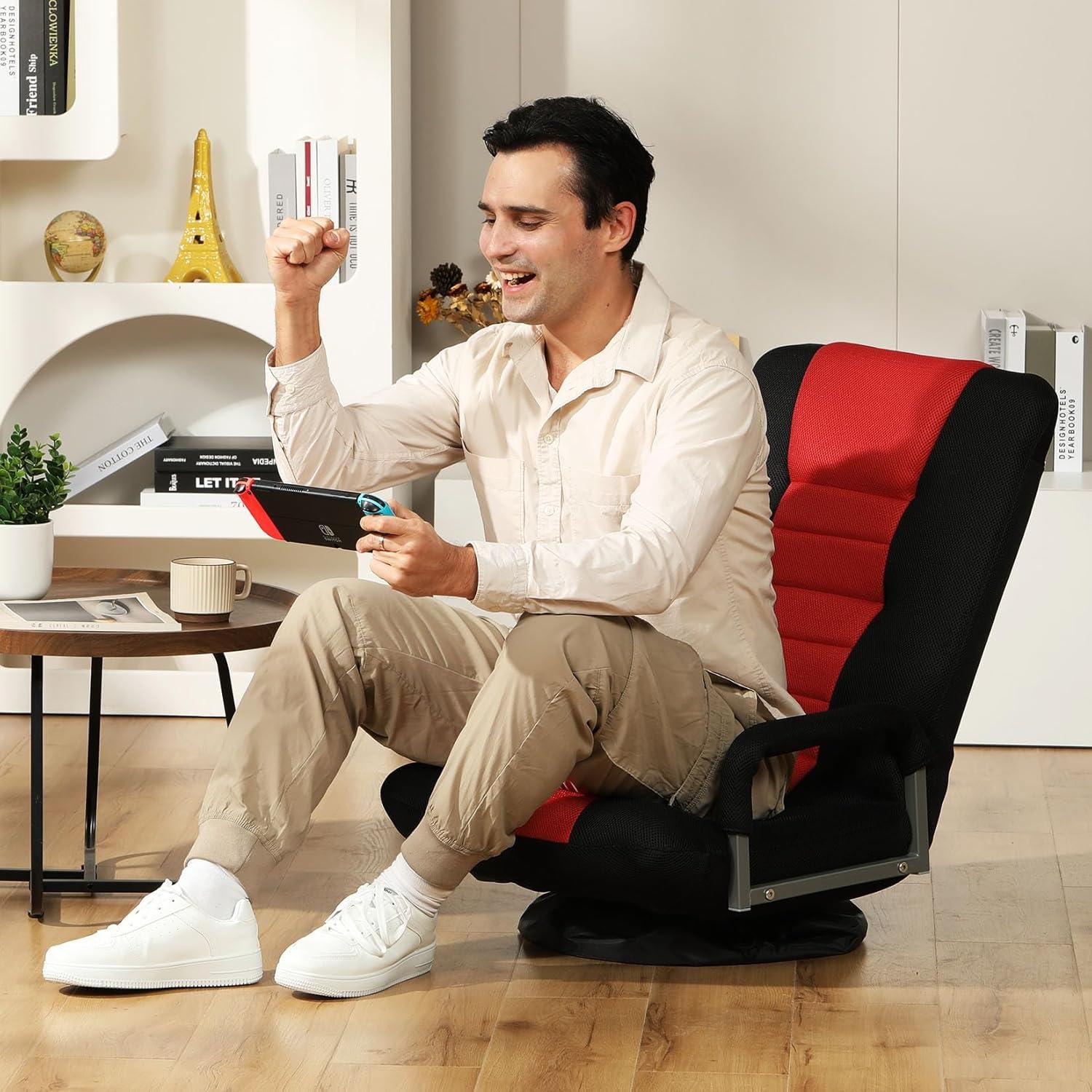 Red and Black Adjustable Swivel Gaming Chair with Armrests