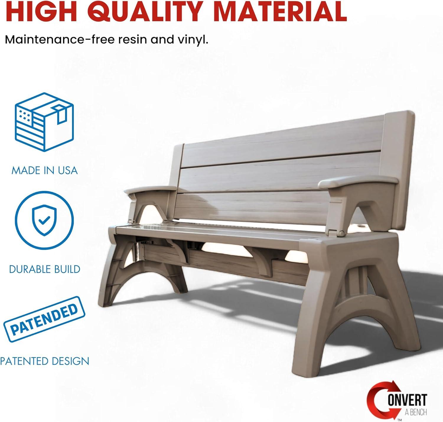 Convert a Bench Mesa de Picnic de 60" para Exteriores/banco de Vinilo para Patio, Madera Flotante, Generación II