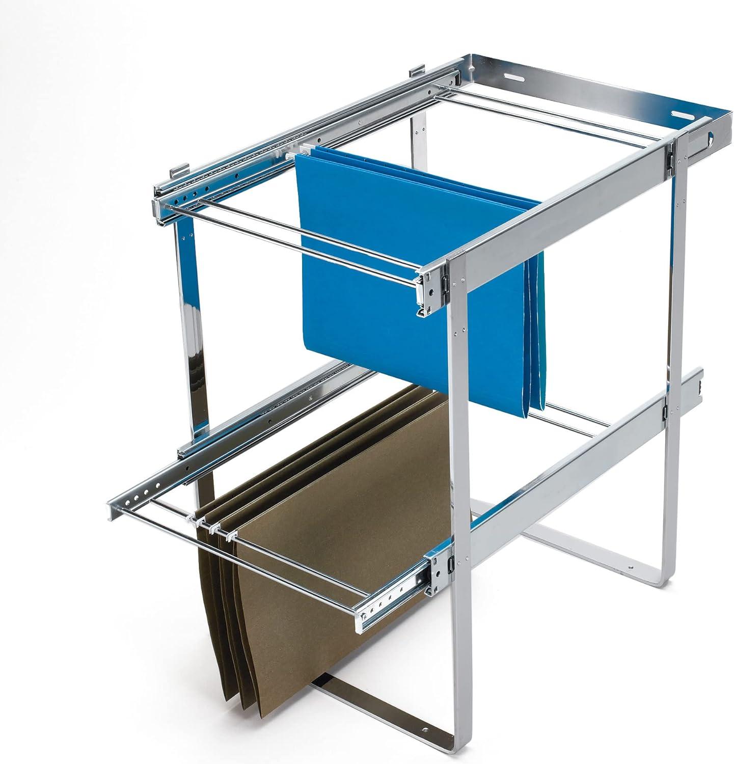 Sleek Chrome 2-Tier Letter & Legal File Drawer Organizer for Base Cabinets