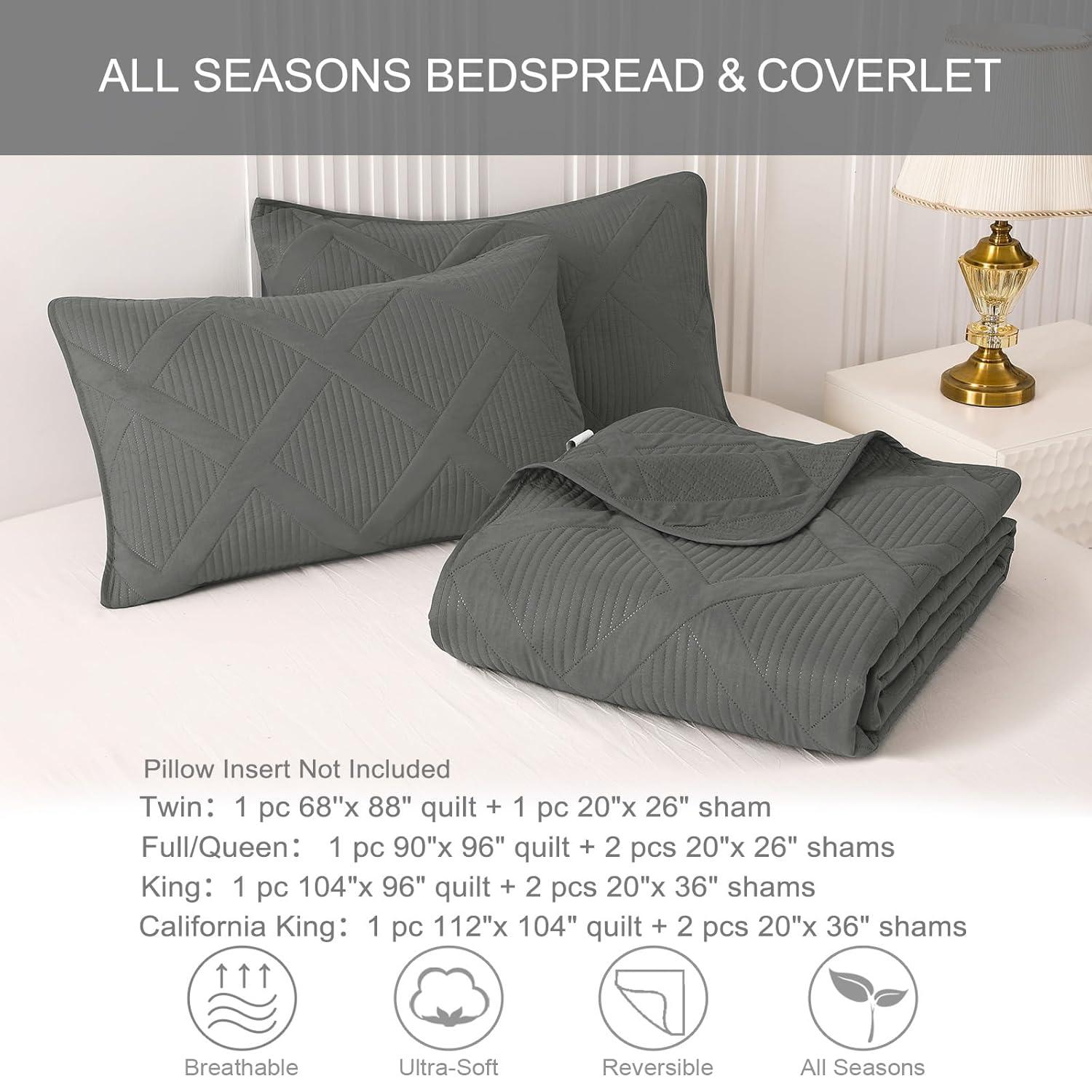 Exclusivo Mezcla Ultrasonic Twin Quilt Set, 2-Piece Lightweight Bedspreads Modern Striped Coverlet, Grey
