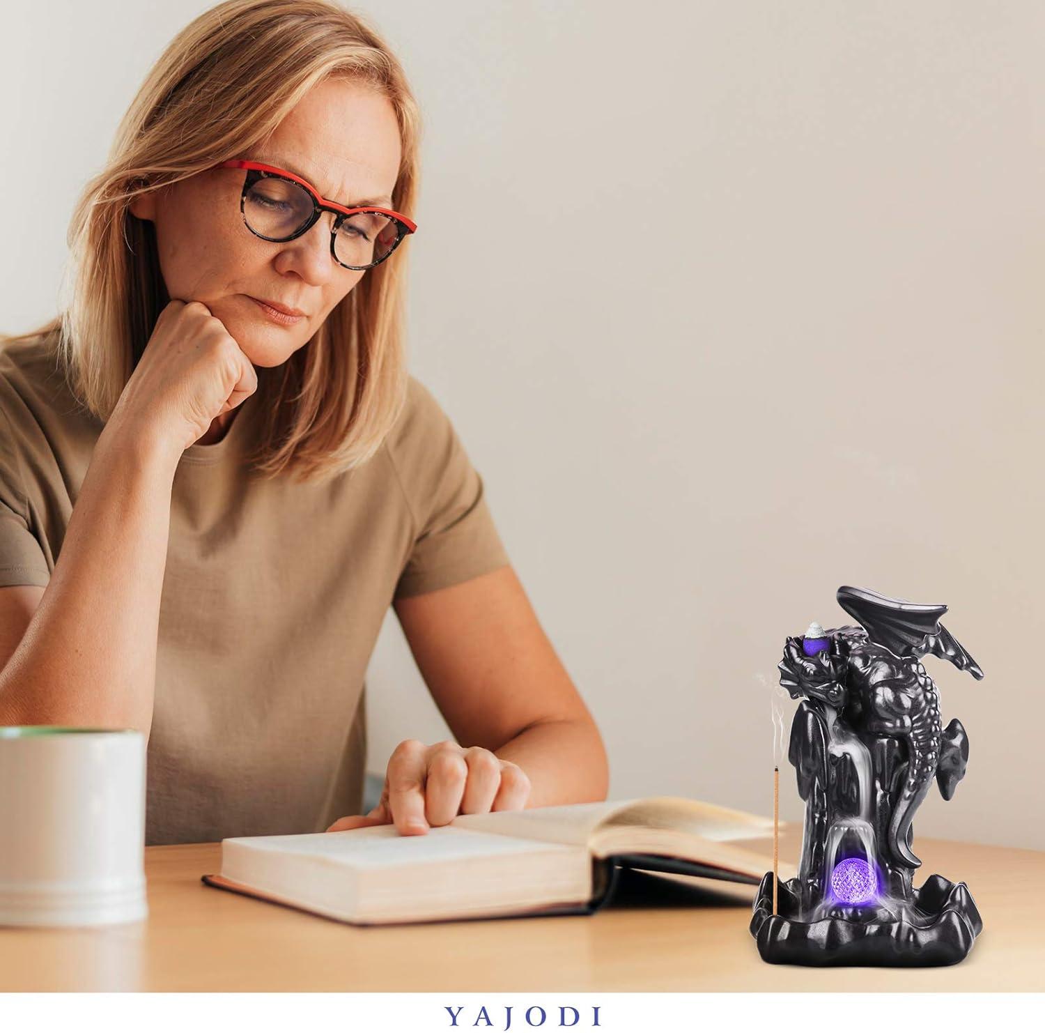 Ceramic Dragon Backflow Incense Holder - Waterfall Smoke Burner with 70 Cones + 50 Sticks, Mat & Tweezers, Unique Smoke Effect for Aromatherapy, Meditation & Home Decor (Brown)