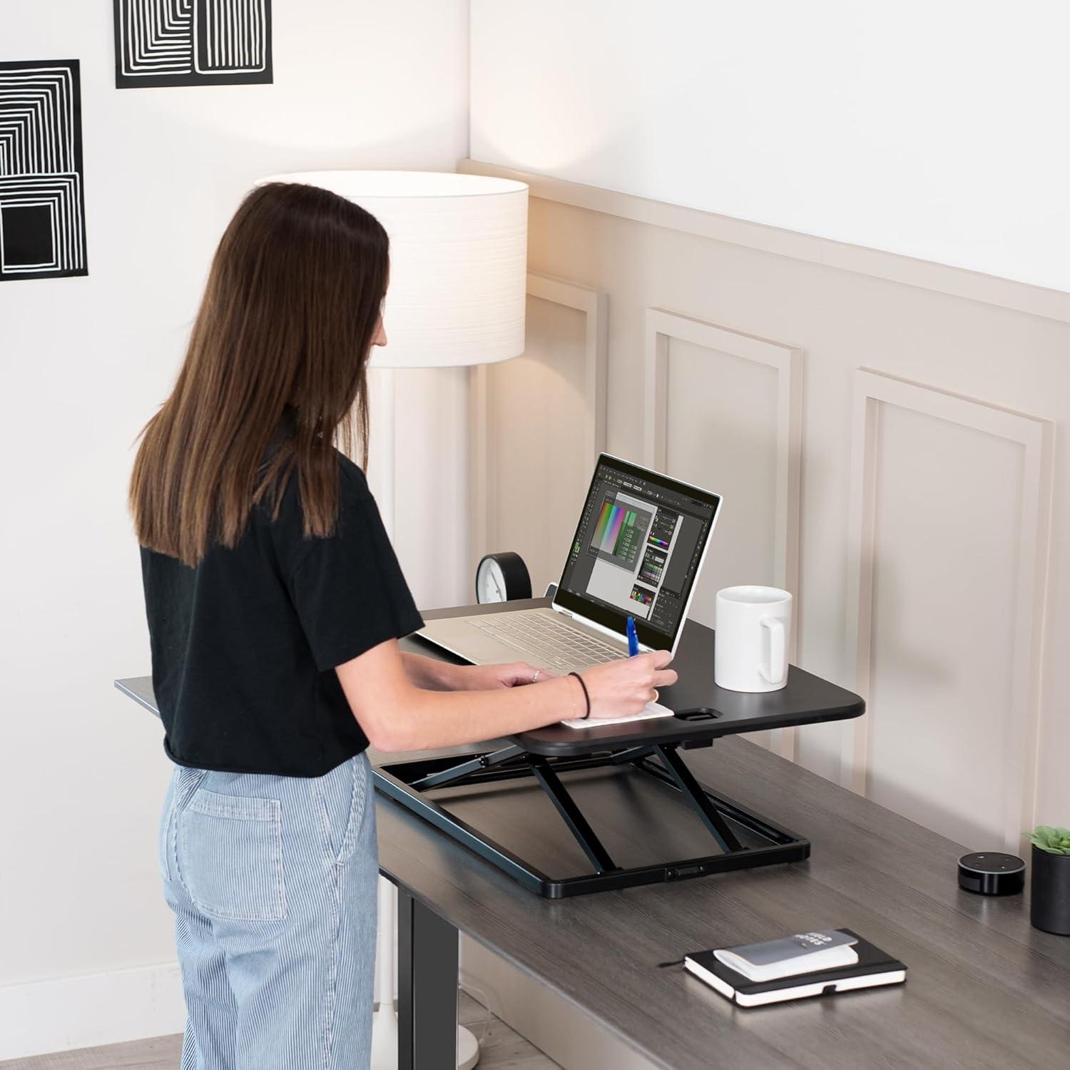 Compact Black 26" Ultra Slim Adjustable Standing Desk Converter