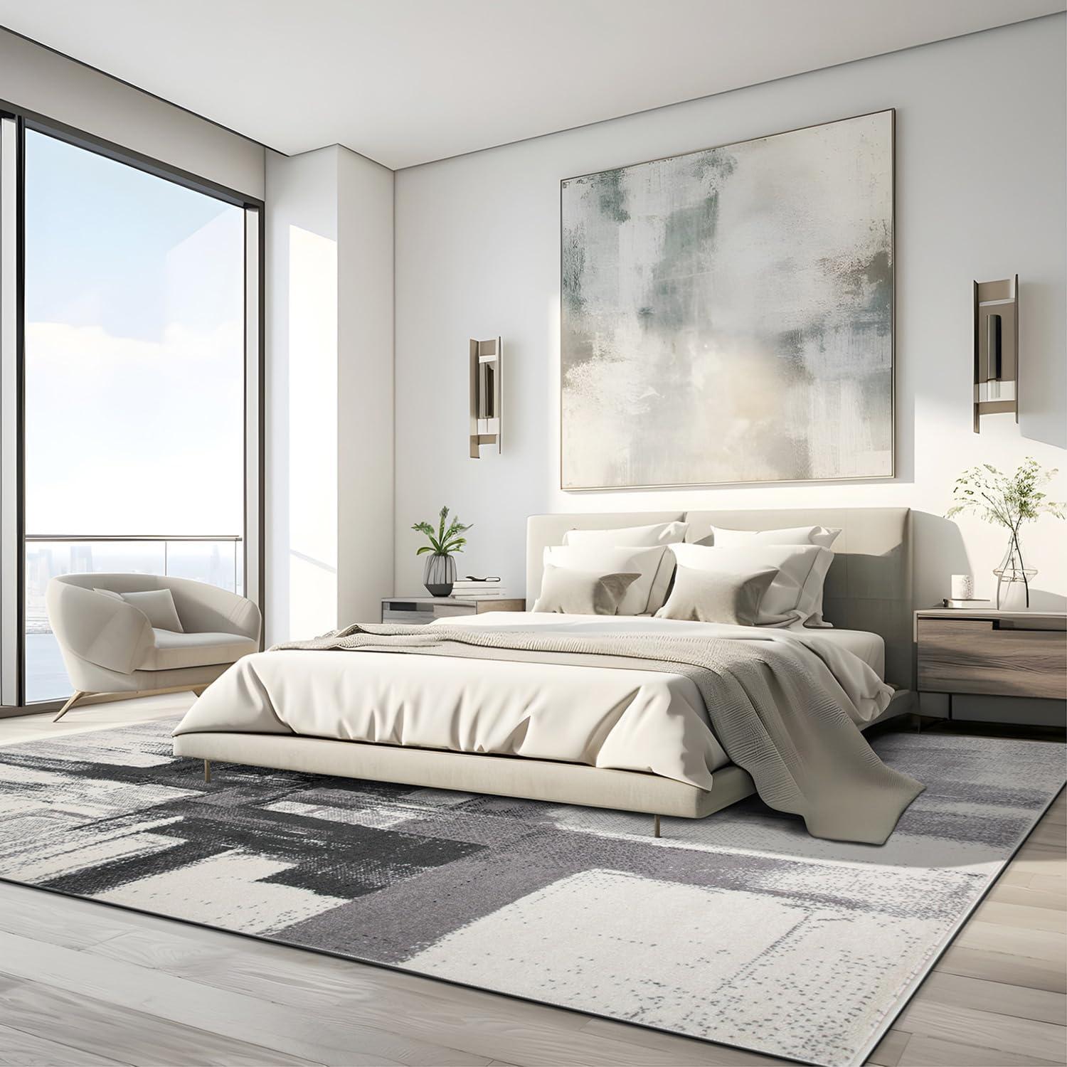 World Rug Gallery Contemporary Modern Abstract Black 7'10" x 10' Indoor Area Rug