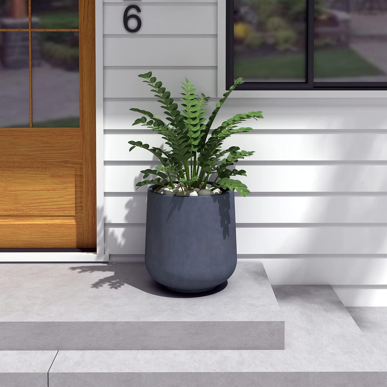 Charcoal Round Concrete Planter with Soft Curves, 20"