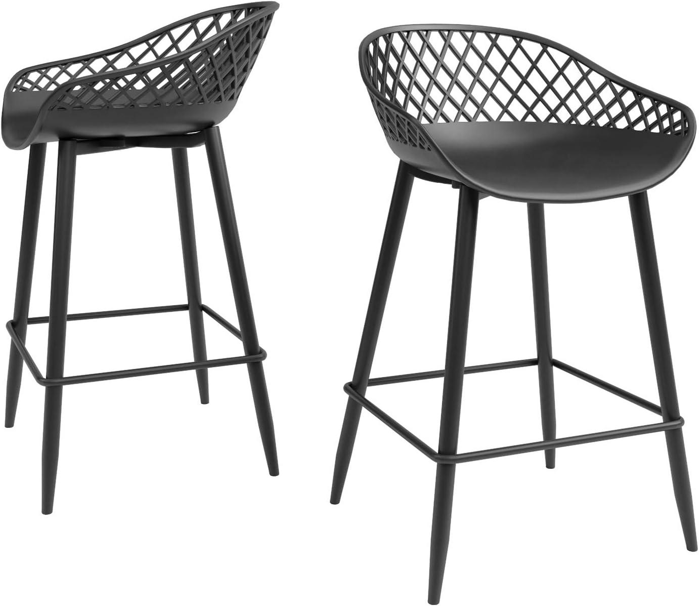 Sleek Black Metal Adjustable Kurv Counter Stool Set