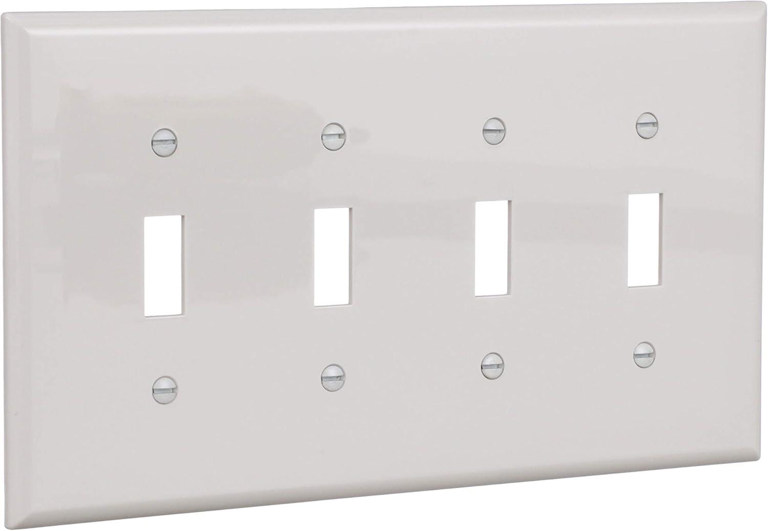 White Polycarbonate 4-Gang Screwless Toggle Switch Wall Plate