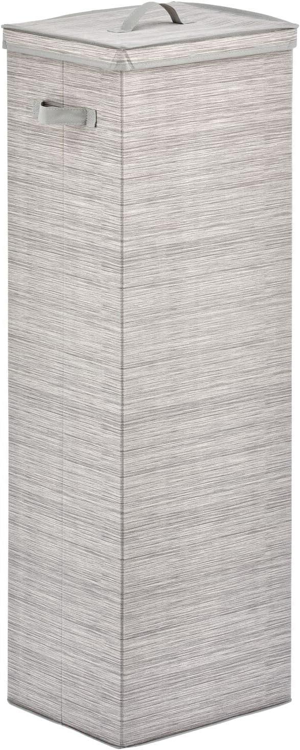 mDesign Tall Gift-Wrapping Paper Storage Box with Handles, Holder for Christmas and Holiday Organizer Container - Removable Lid for Rolls of Wrap, Inside Closet Storage Totes, Stripe, Taupe/Tan