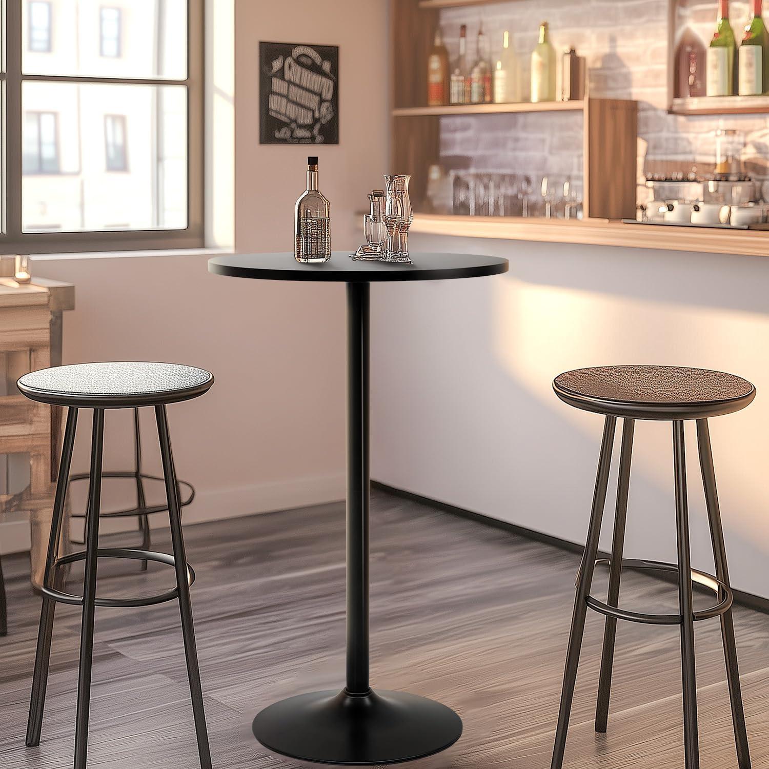 FDW Modern Round Pub Hydraulic Dining Room Home Kitchen Bar Top Tall Table, Black